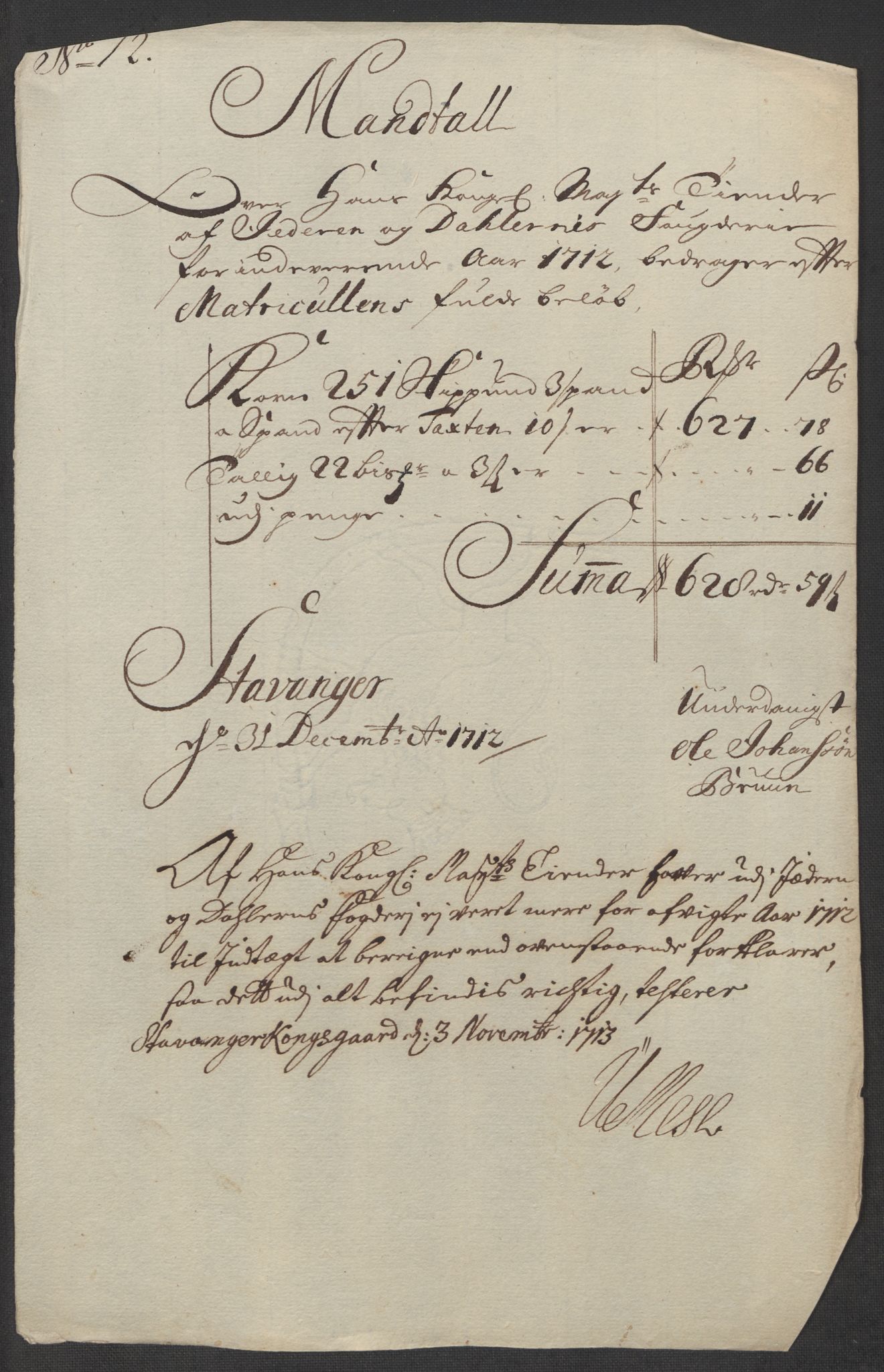 Rentekammeret inntil 1814, Reviderte regnskaper, Fogderegnskap, AV/RA-EA-4092/R46/L2737: Fogderegnskap Jæren og Dalane, 1712, p. 167