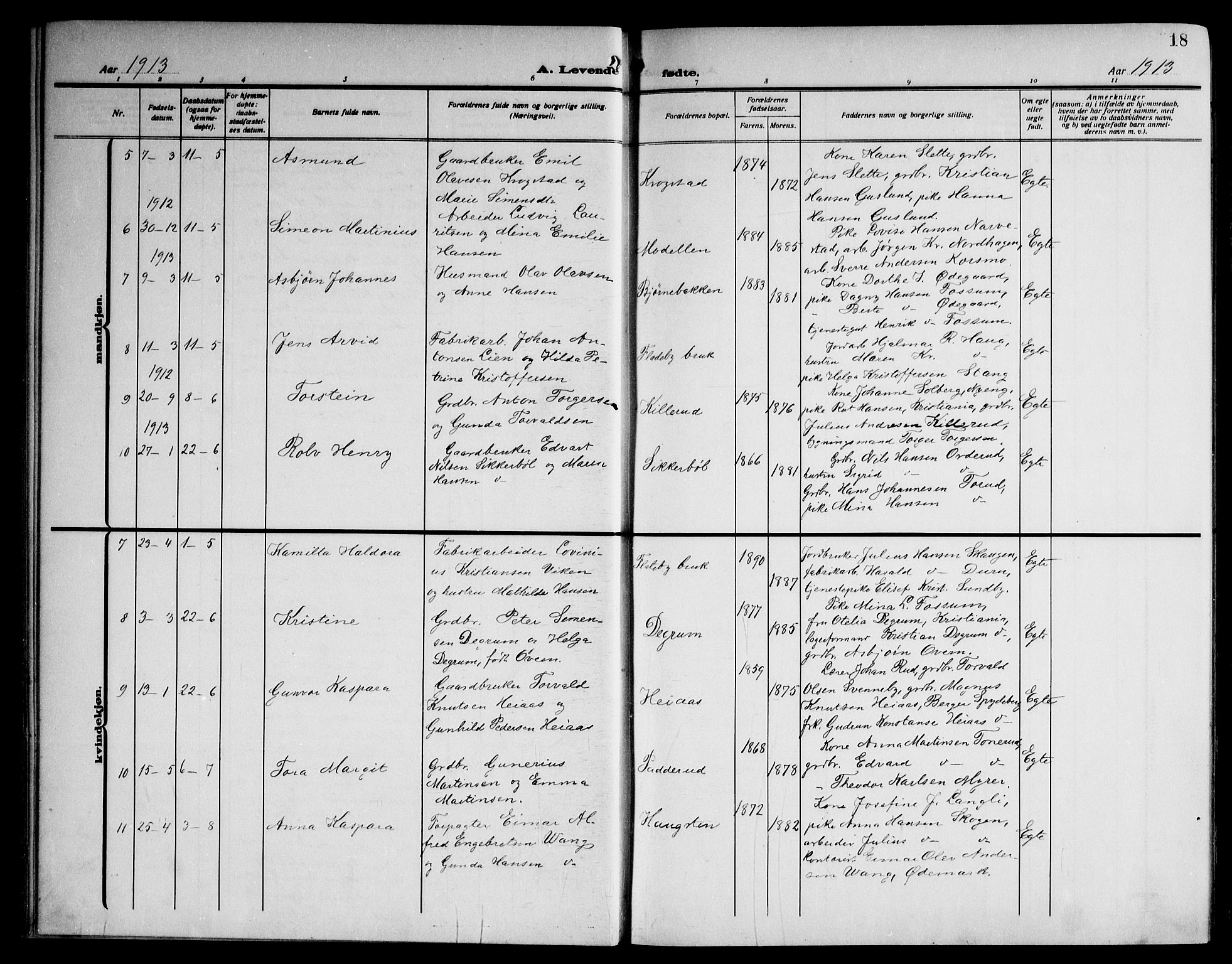 Enebakk prestekontor Kirkebøker, AV/SAO-A-10171c/G/Ga/L0007: Parish register (copy) no. I 7, 1911-1949, p. 18