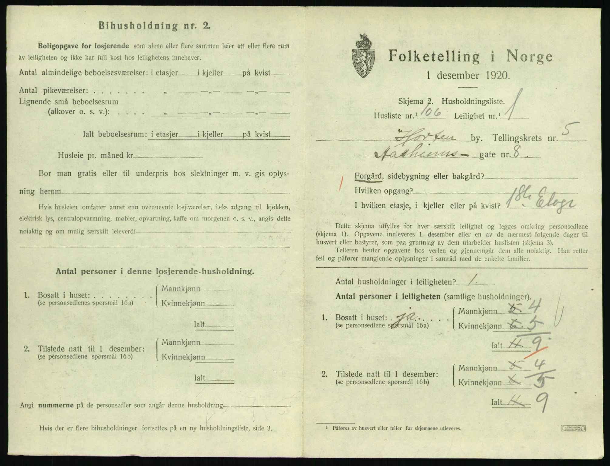 SAKO, 1920 census for Horten, 1920, p. 6041