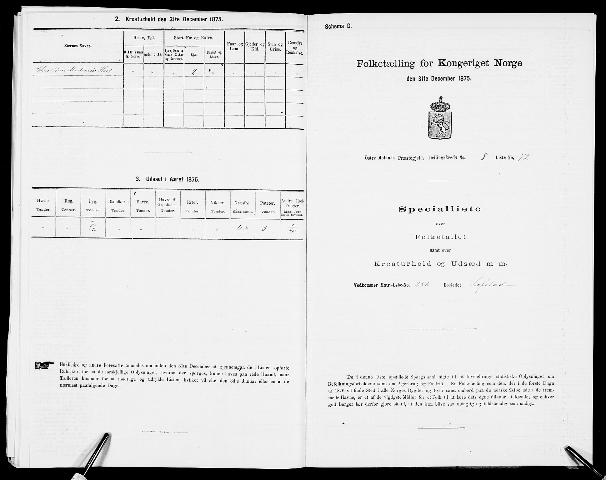 SAK, 1875 census for 0918P Austre Moland, 1875, p. 2467