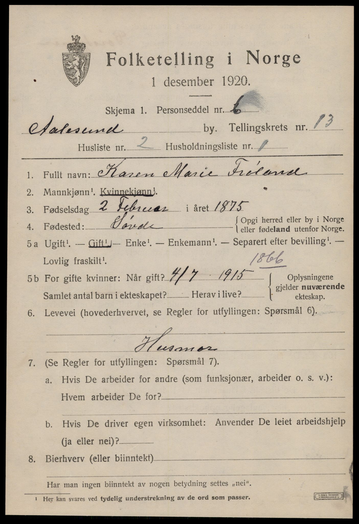 SAT, 1920 census for Ålesund, 1920, p. 27894