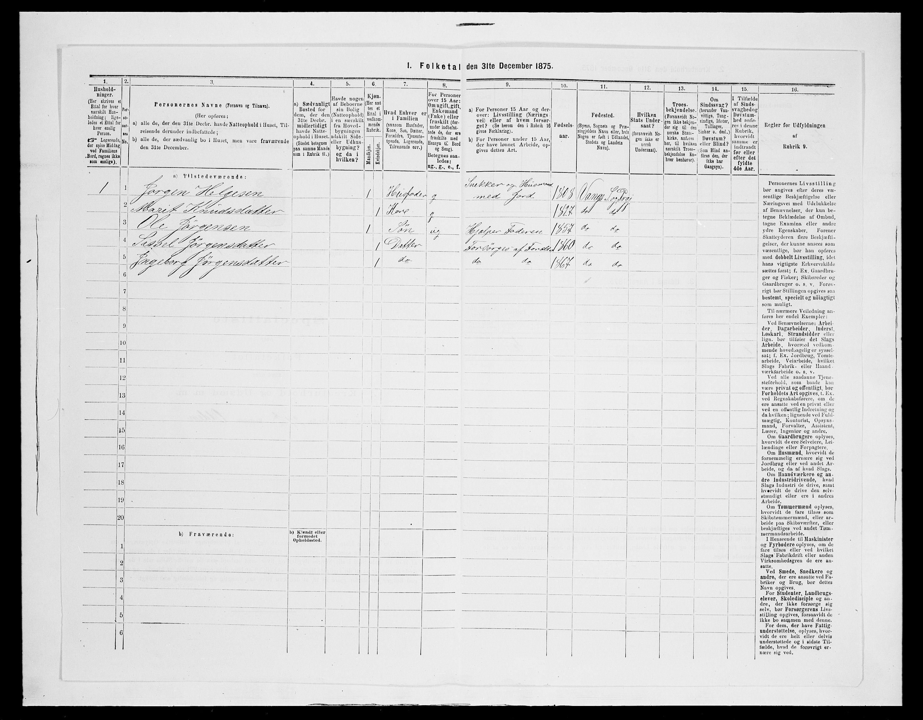 SAH, 1875 census for 0545P Vang, 1875, p. 426