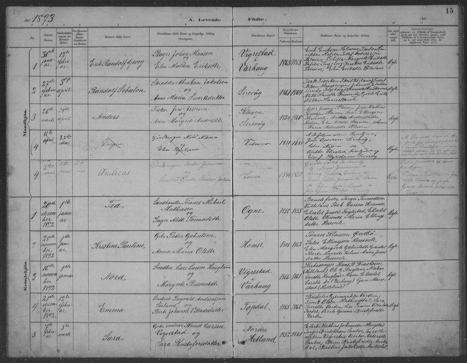 Eigersund sokneprestkontor, SAST/A-101807/S09: Parish register (copy) no. B 21, 1890-1915, p. 15