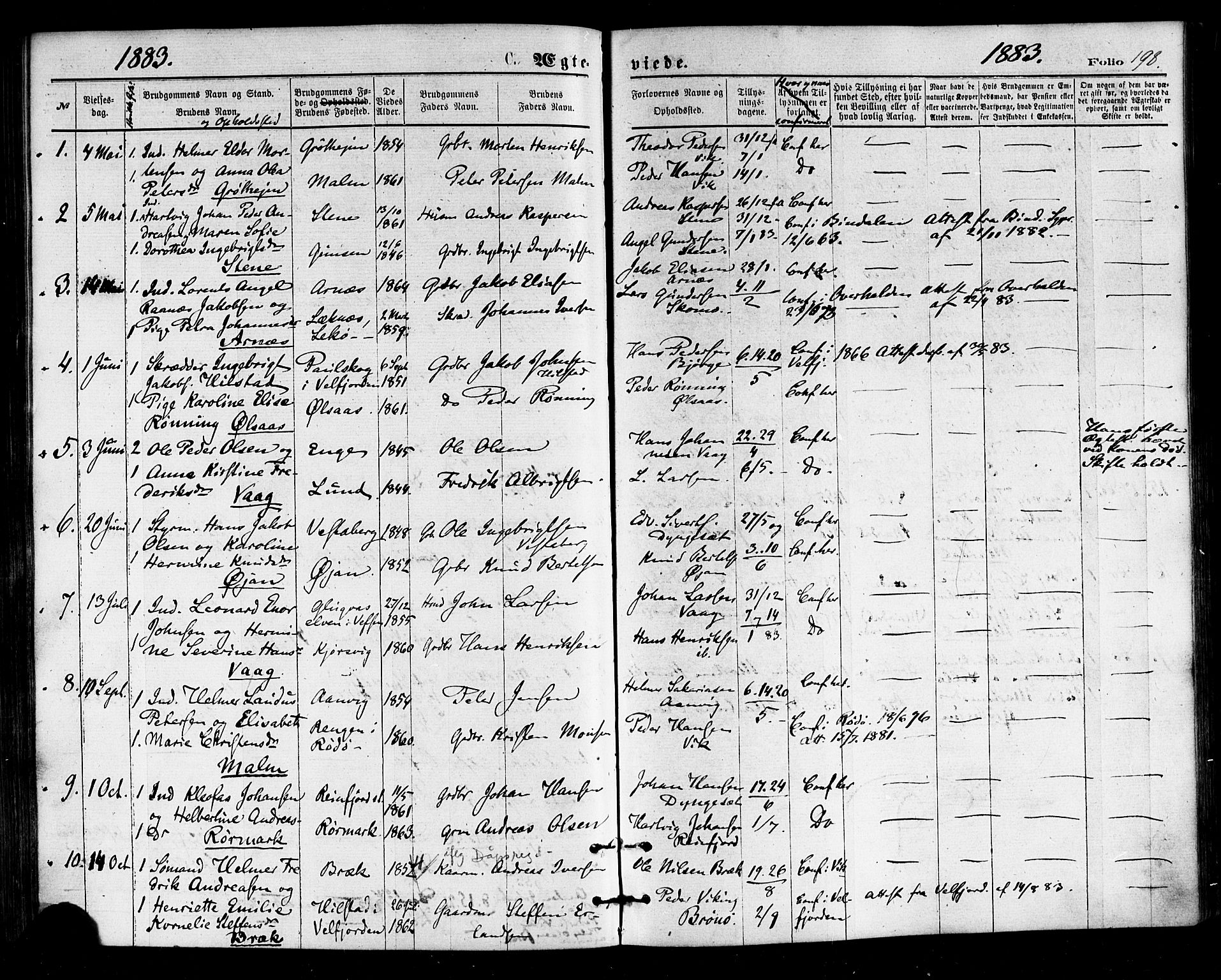 Ministerialprotokoller, klokkerbøker og fødselsregistre - Nordland, SAT/A-1459/812/L0177: Parish register (official) no. 812A06, 1875-1885, p. 198