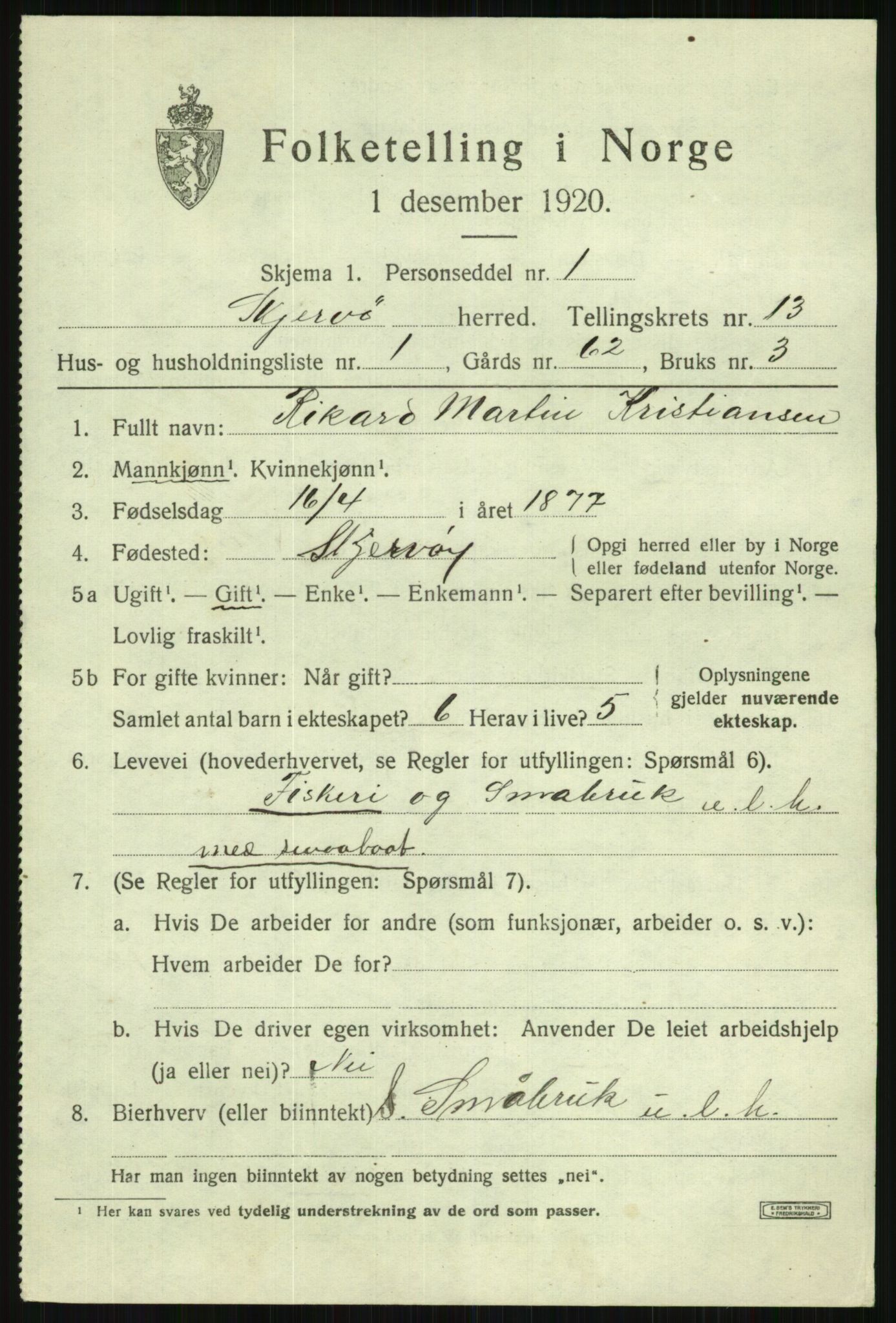 SATØ, 1920 census for Skjervøy, 1920, p. 6383