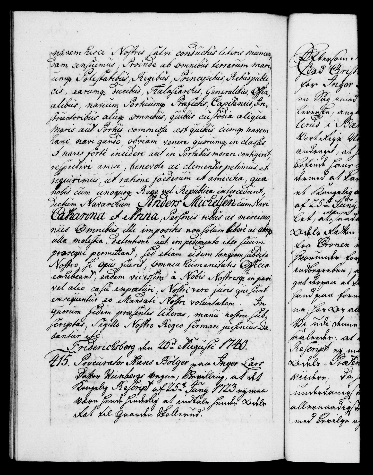 Danske Kanselli 1572-1799, AV/RA-EA-3023/F/Fc/Fca/Fcaa/L0031: Norske registre, 1739-1740, p. 595b