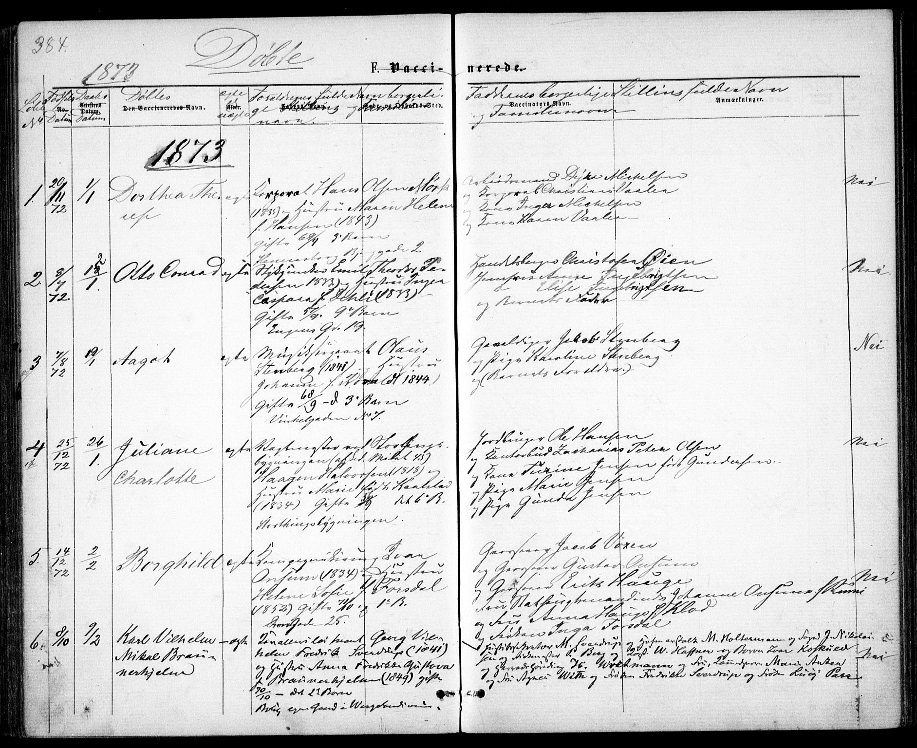 Garnisonsmenigheten Kirkebøker, SAO/A-10846/G/Ga/L0006: Parish register (copy) no. 6, 1860-1880, p. 384