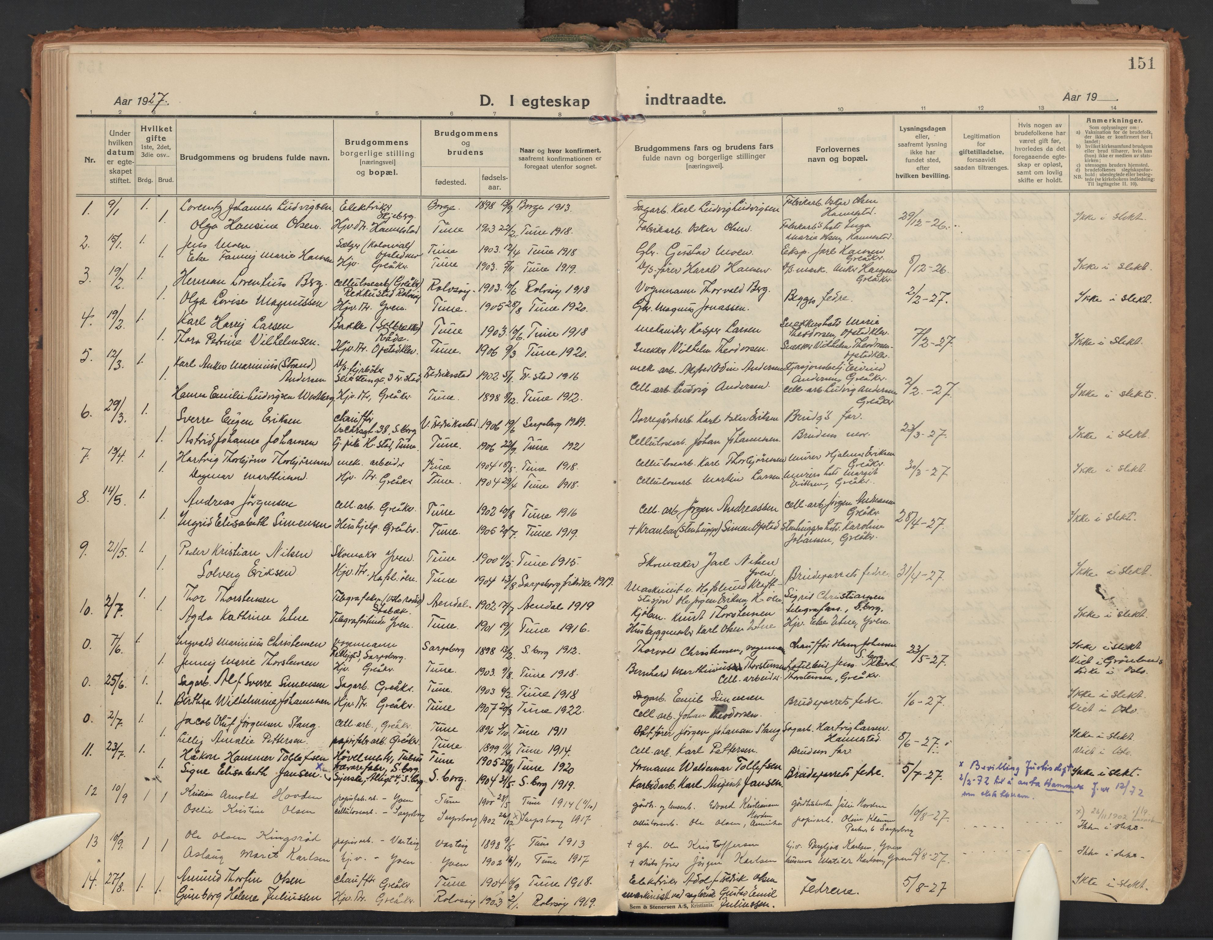 Tune prestekontor Kirkebøker, AV/SAO-A-2007/F/Fb/L0002: Curate's parish register no. 2, 1923-1940, p. 151