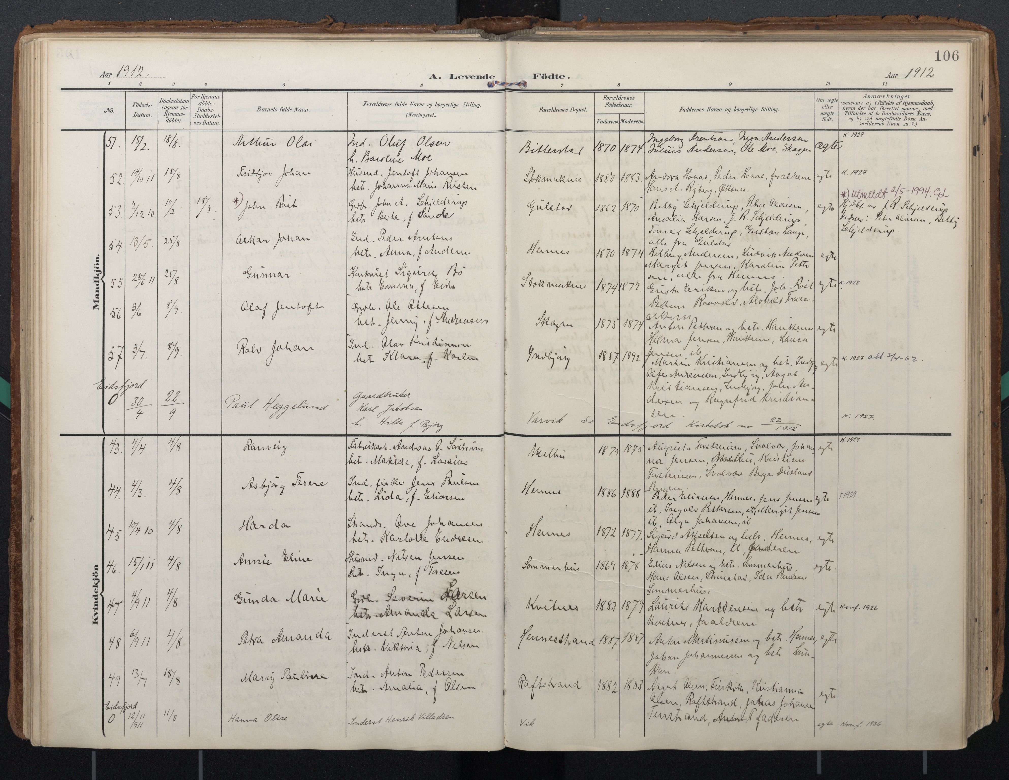 Ministerialprotokoller, klokkerbøker og fødselsregistre - Nordland, AV/SAT-A-1459/888/L1248: Parish register (official) no. 888A14, 1904-1913, p. 106