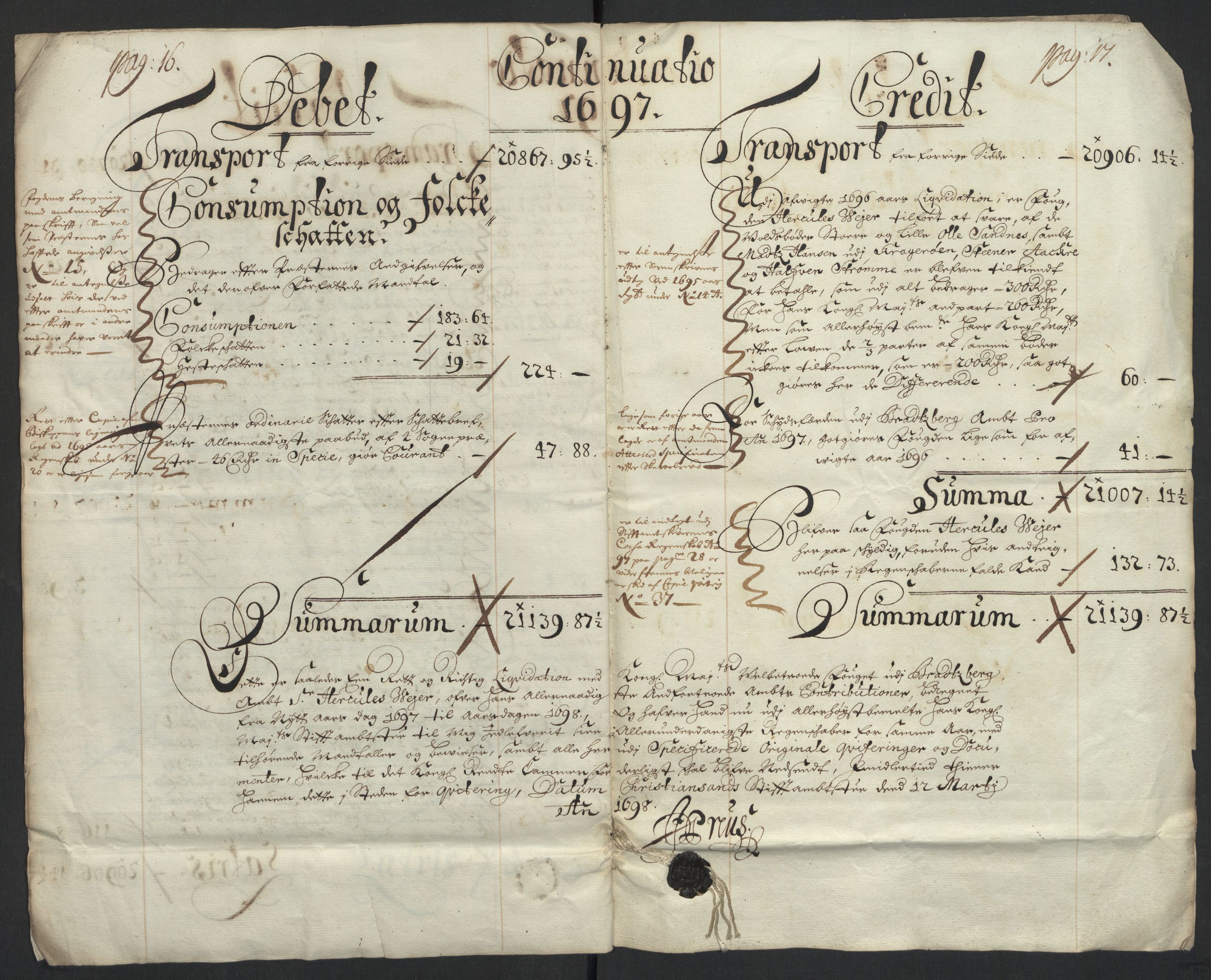 Rentekammeret inntil 1814, Reviderte regnskaper, Fogderegnskap, AV/RA-EA-4092/R36/L2096: Fogderegnskap Øvre og Nedre Telemark og Bamble, 1697, p. 12