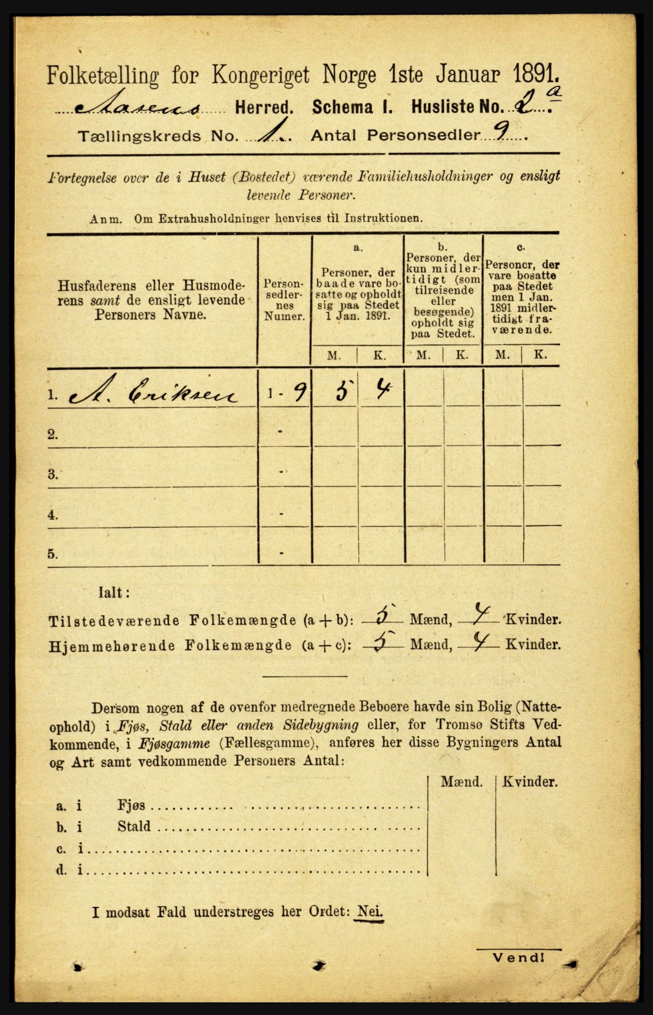 RA, 1891 census for 1716 Åsen, 1891, p. 17