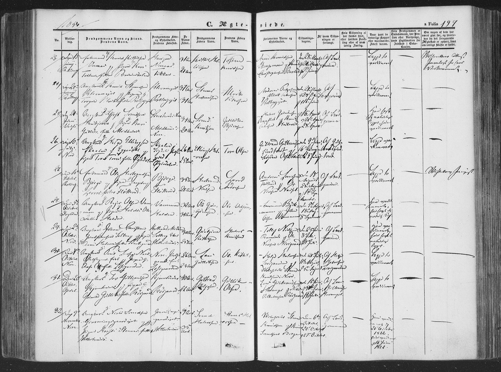 Rollag kirkebøker, AV/SAKO-A-240/F/Fa/L0008: Parish register (official) no. I 8, 1847-1860, p. 197