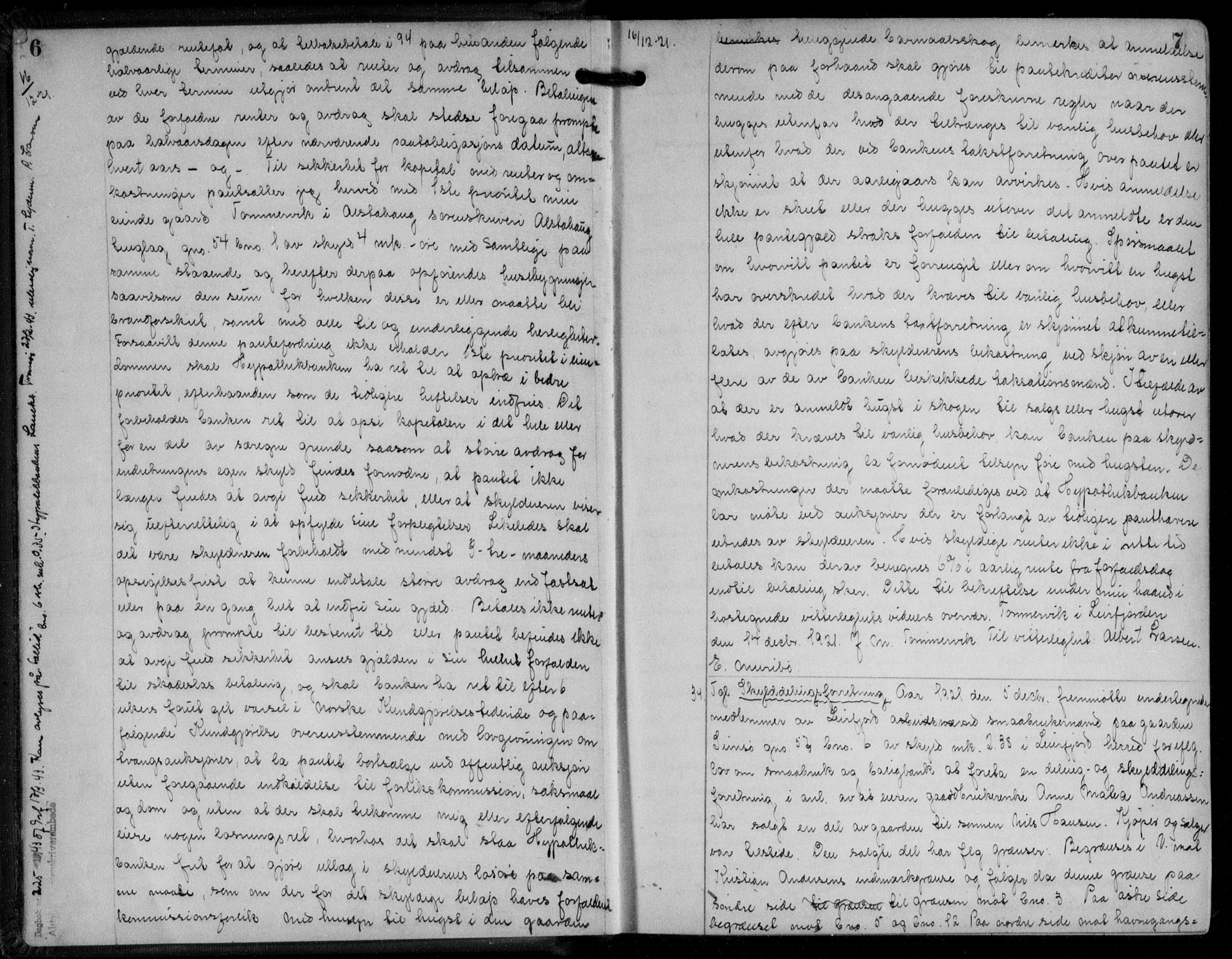 Søndre Helgeland sorenskriveri, SAT/A-4575/1/2/2C/L0022: Mortgage book no. 33, 1921-1925, p. 6-7, Deed date: 16.12.1921