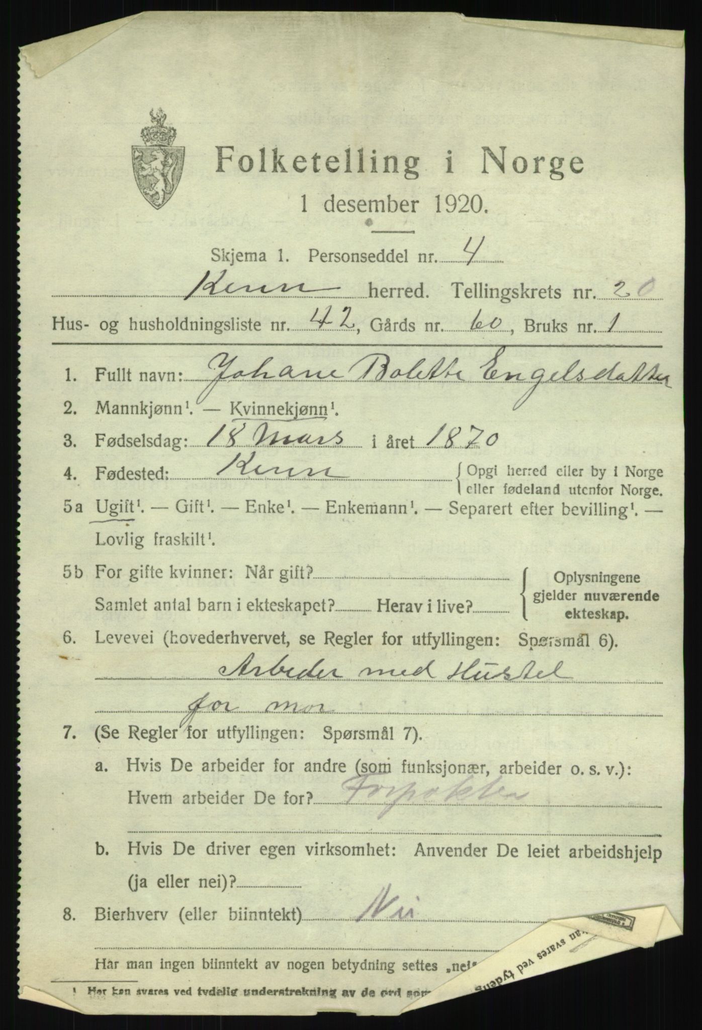 SAB, 1920 census for Kinn, 1920, p. 7723