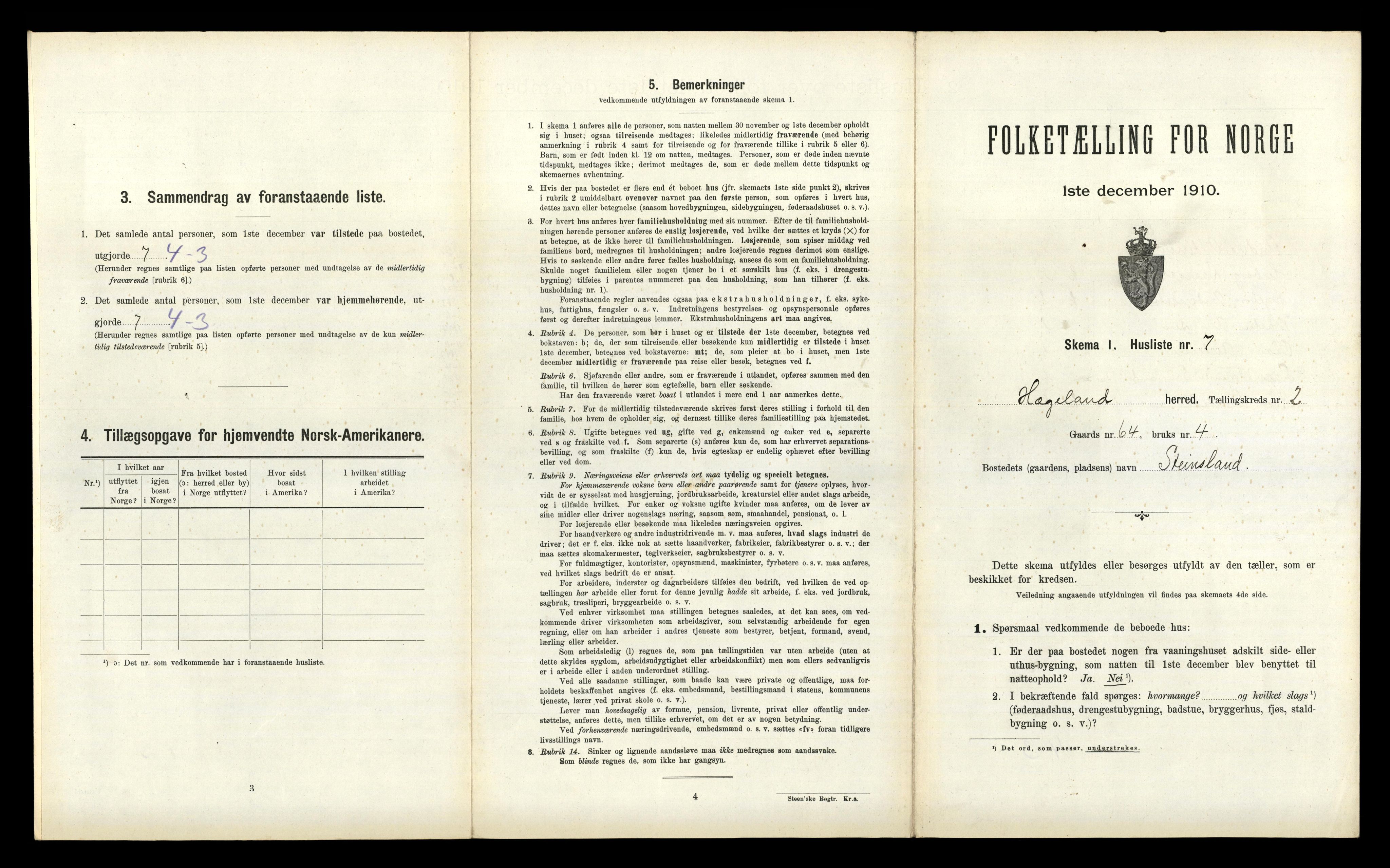 RA, 1910 census for Hægeland, 1910, p. 122