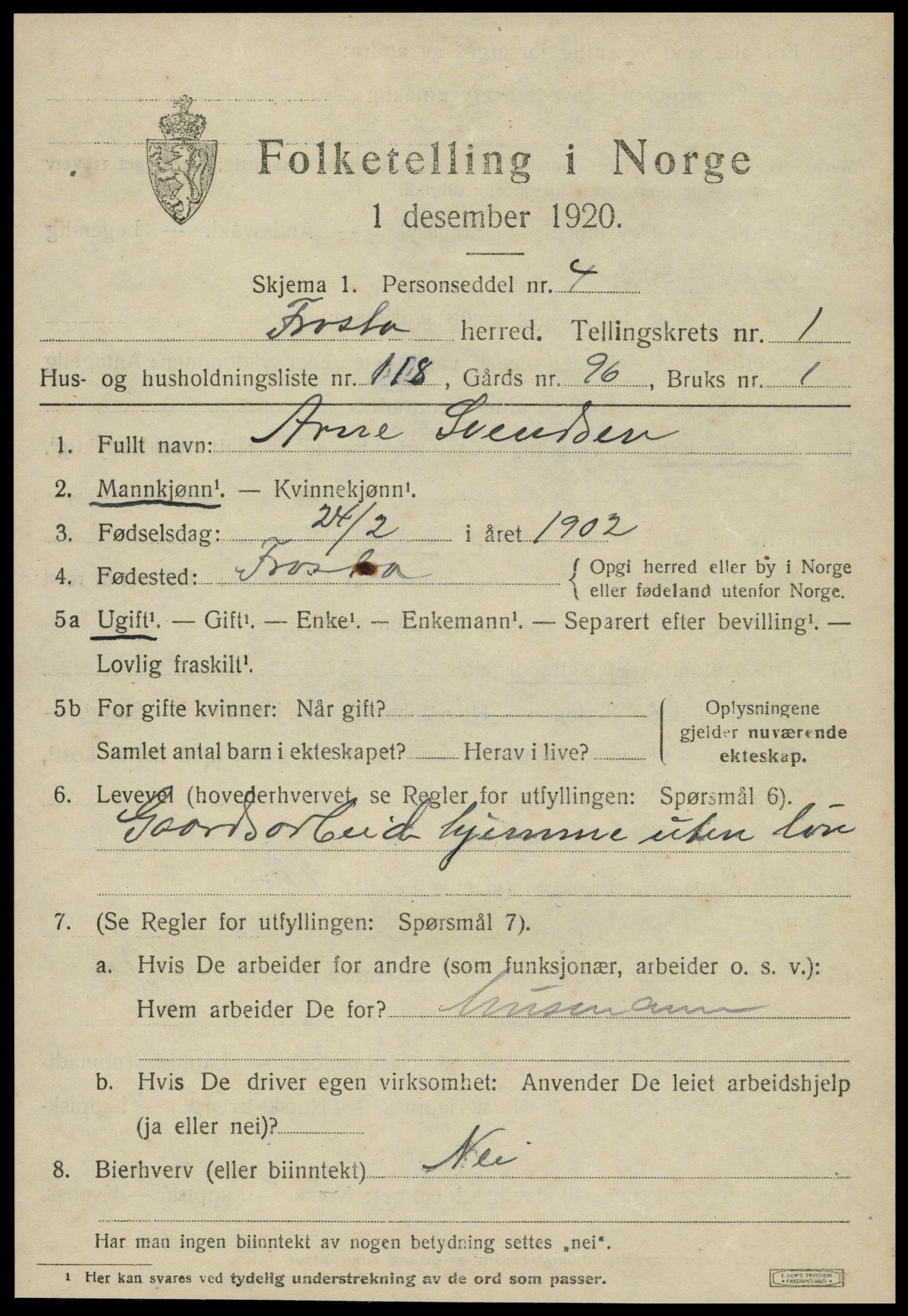 SAT, 1920 census for Frosta, 1920, p. 2328