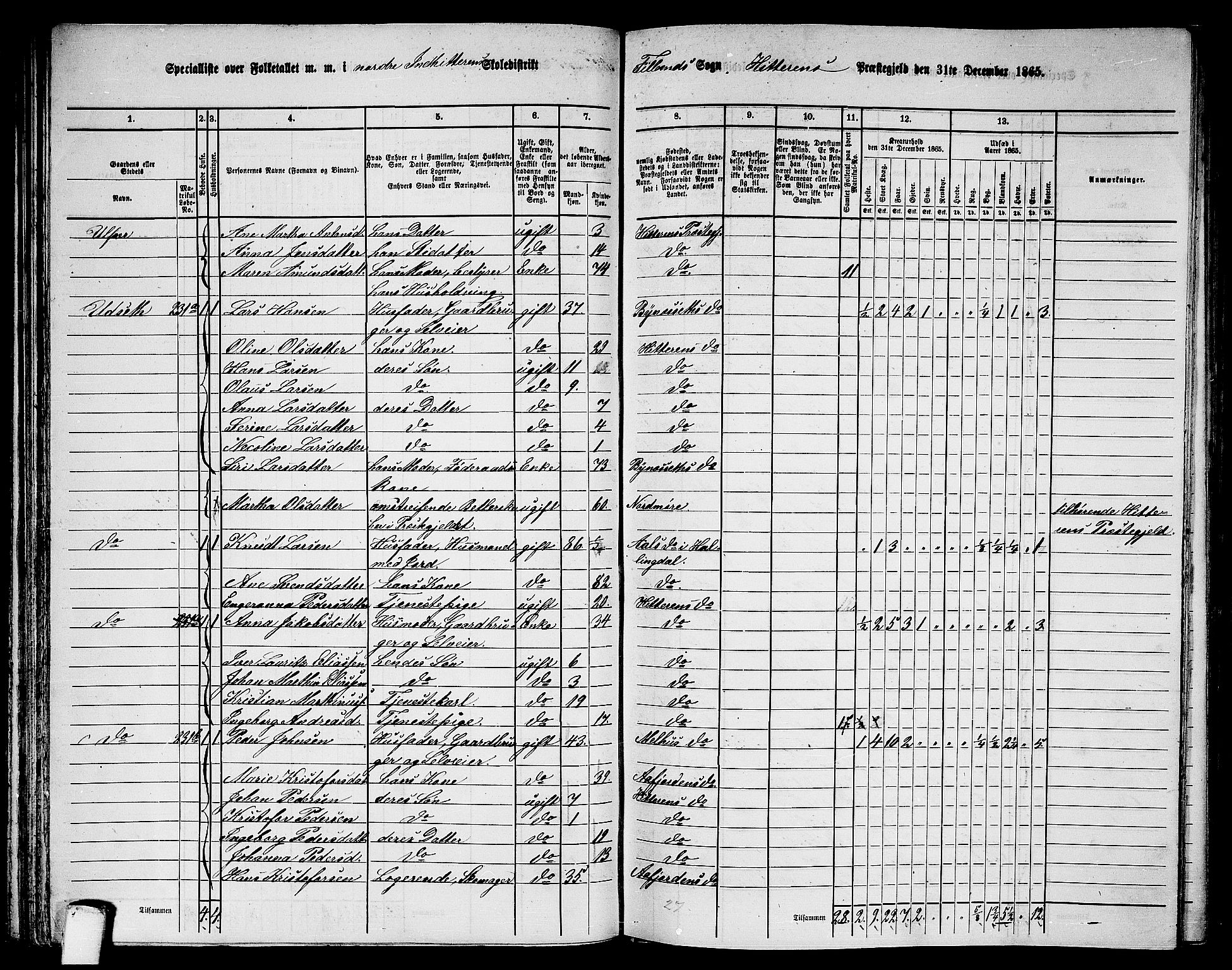 RA, 1865 census for Hitra, 1865, p. 65
