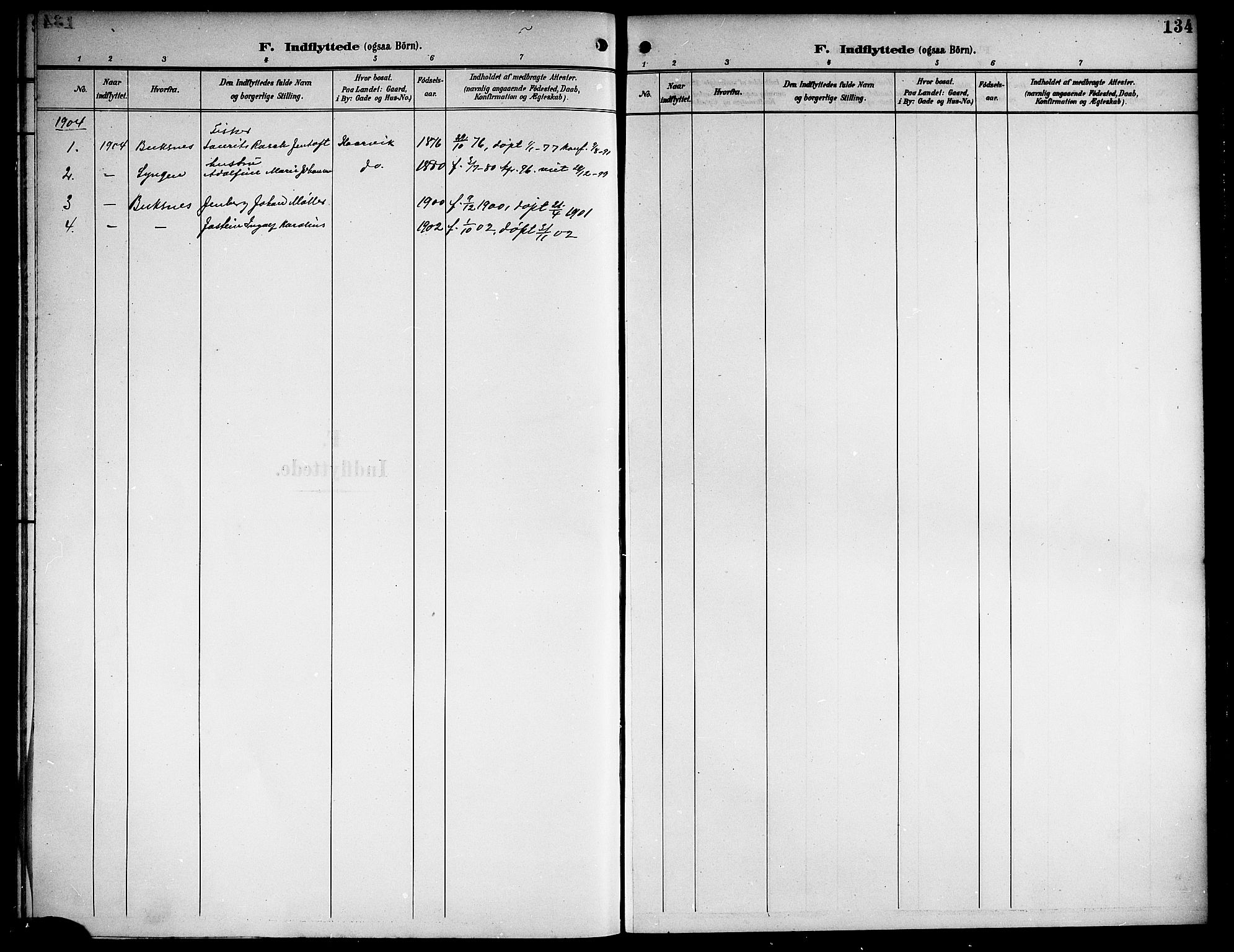 Ministerialprotokoller, klokkerbøker og fødselsregistre - Nordland, AV/SAT-A-1459/865/L0932: Parish register (copy) no. 865C04, 1901-1917, p. 134