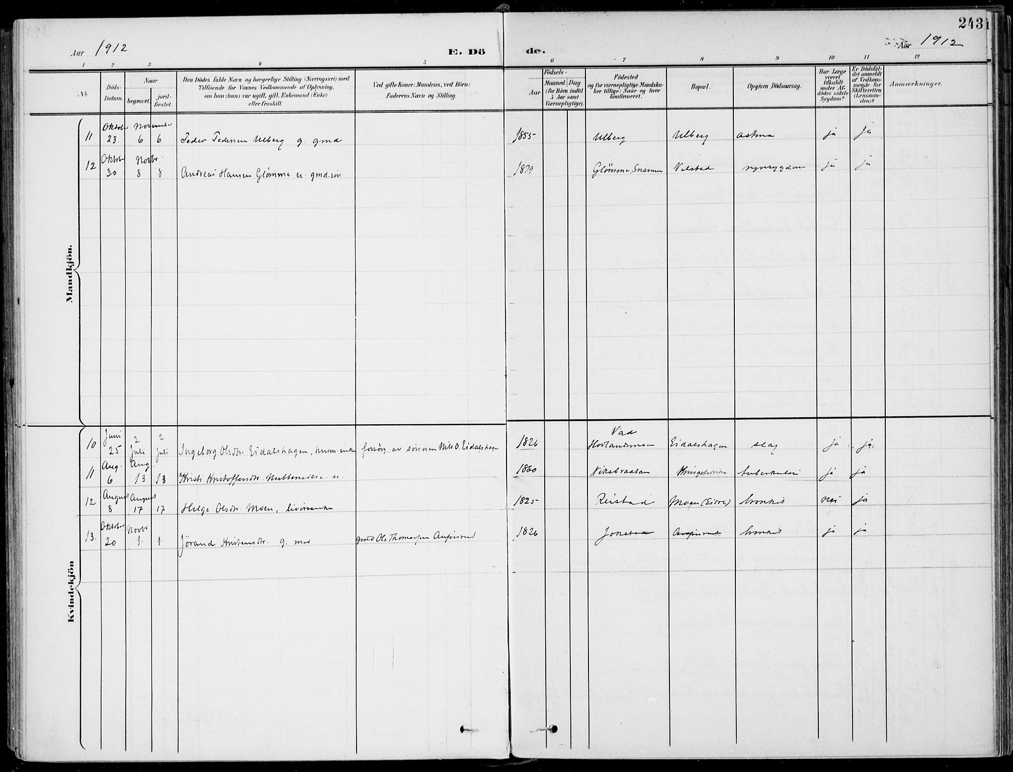 Sigdal kirkebøker, AV/SAKO-A-245/F/Fb/L0002: Parish register (official) no. II 2, 1901-1914, p. 243