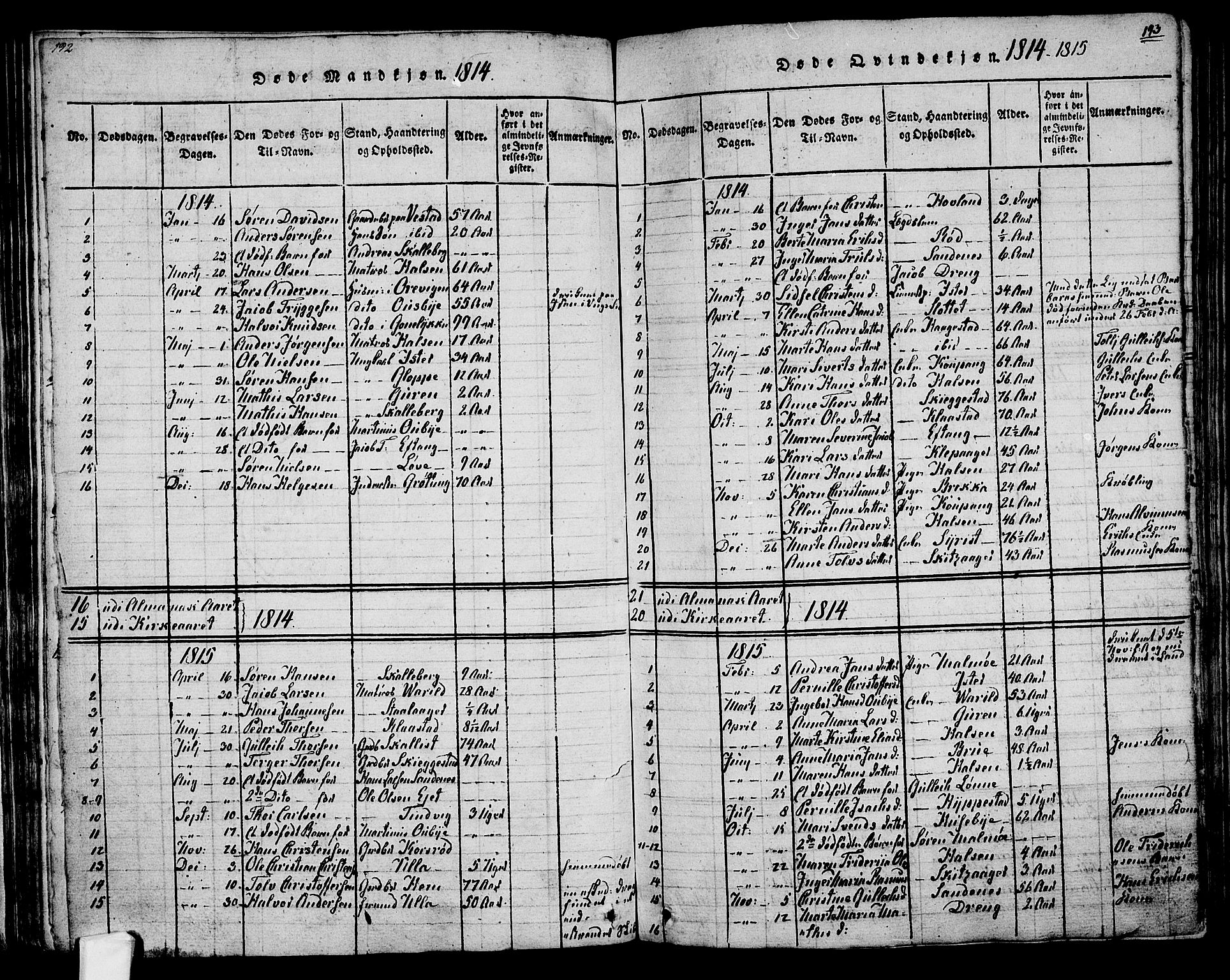 Tjølling kirkebøker, AV/SAKO-A-60/F/Fa/L0005: Parish register (official) no. 5, 1814-1836, p. 192-193