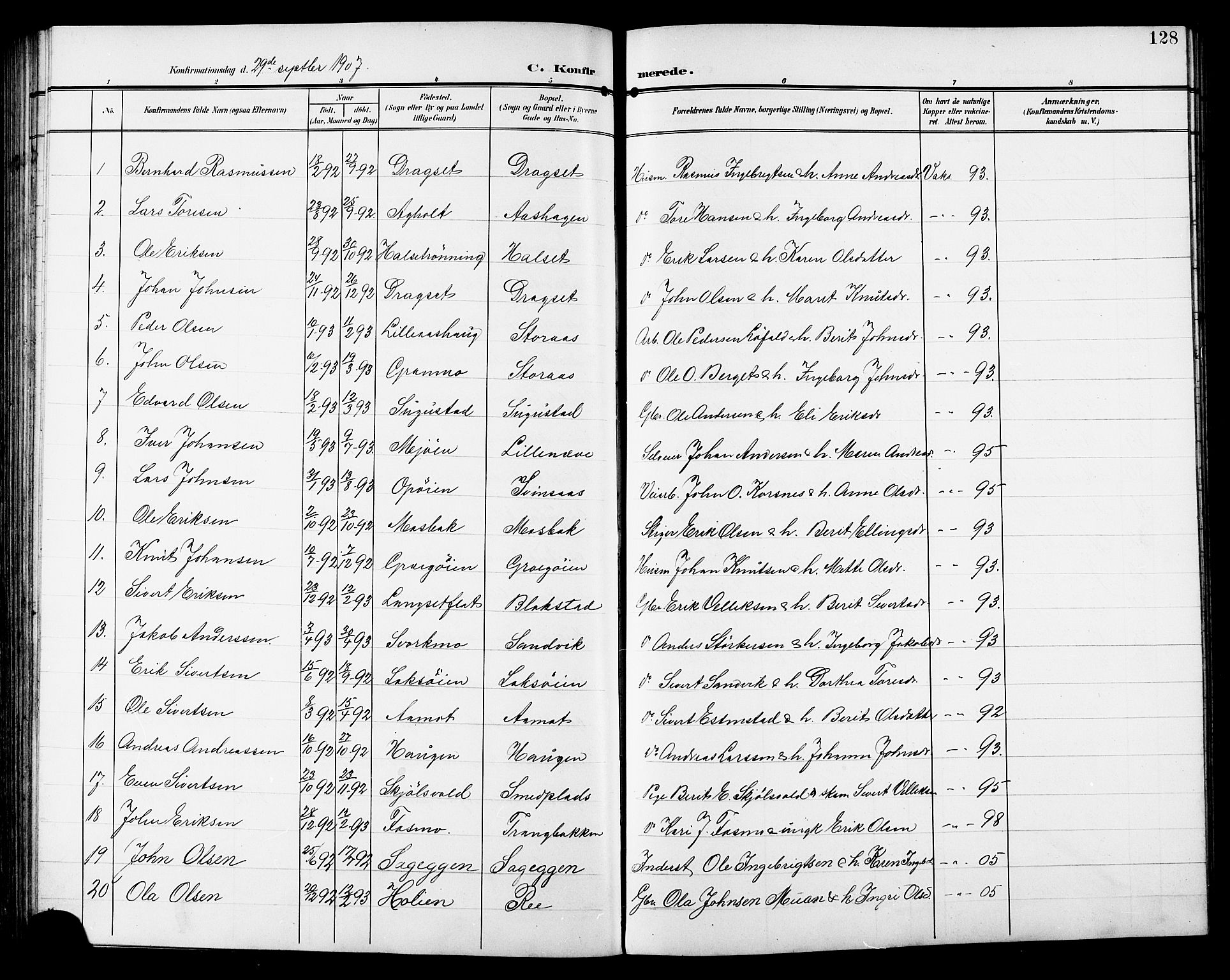 Ministerialprotokoller, klokkerbøker og fødselsregistre - Sør-Trøndelag, SAT/A-1456/672/L0864: Parish register (copy) no. 672C03, 1902-1914, p. 128