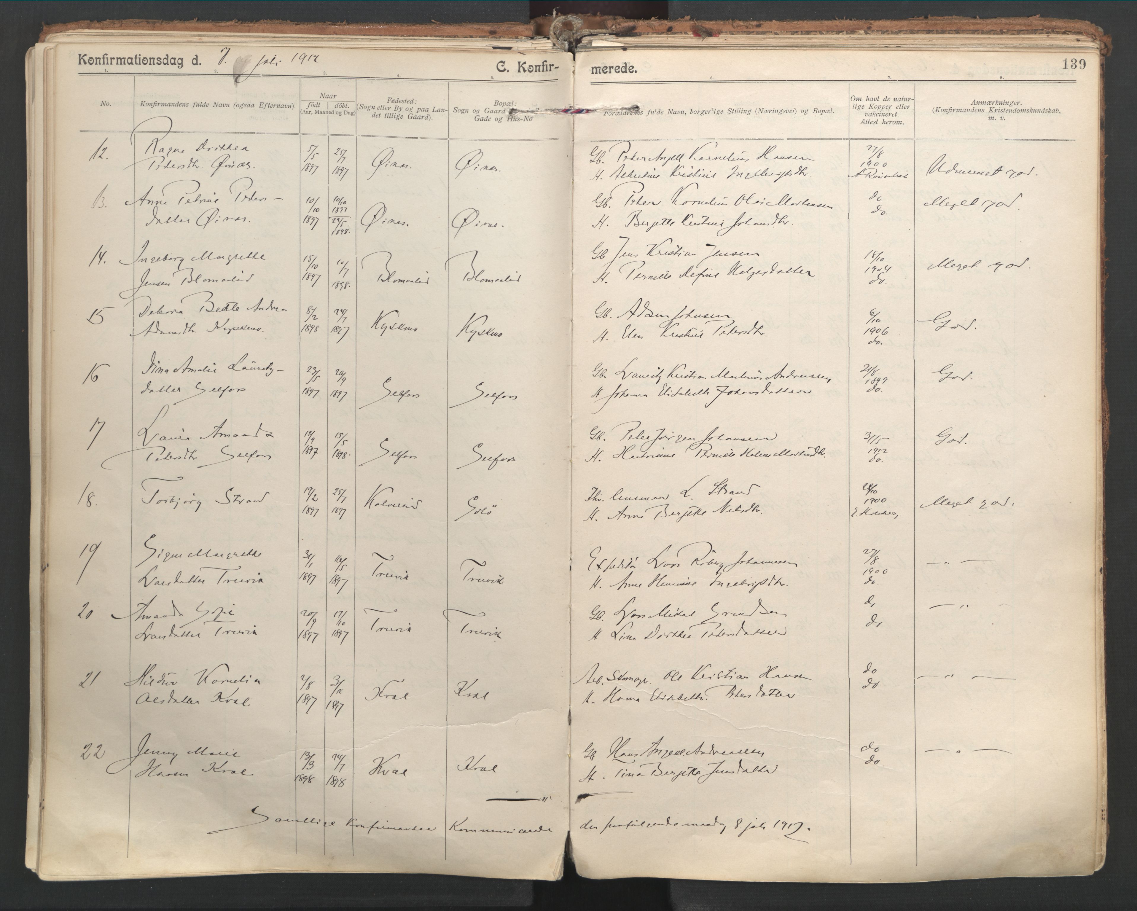 Ministerialprotokoller, klokkerbøker og fødselsregistre - Nordland, AV/SAT-A-1459/846/L0647: Parish register (official) no. 846A05, 1902-1915, p. 139