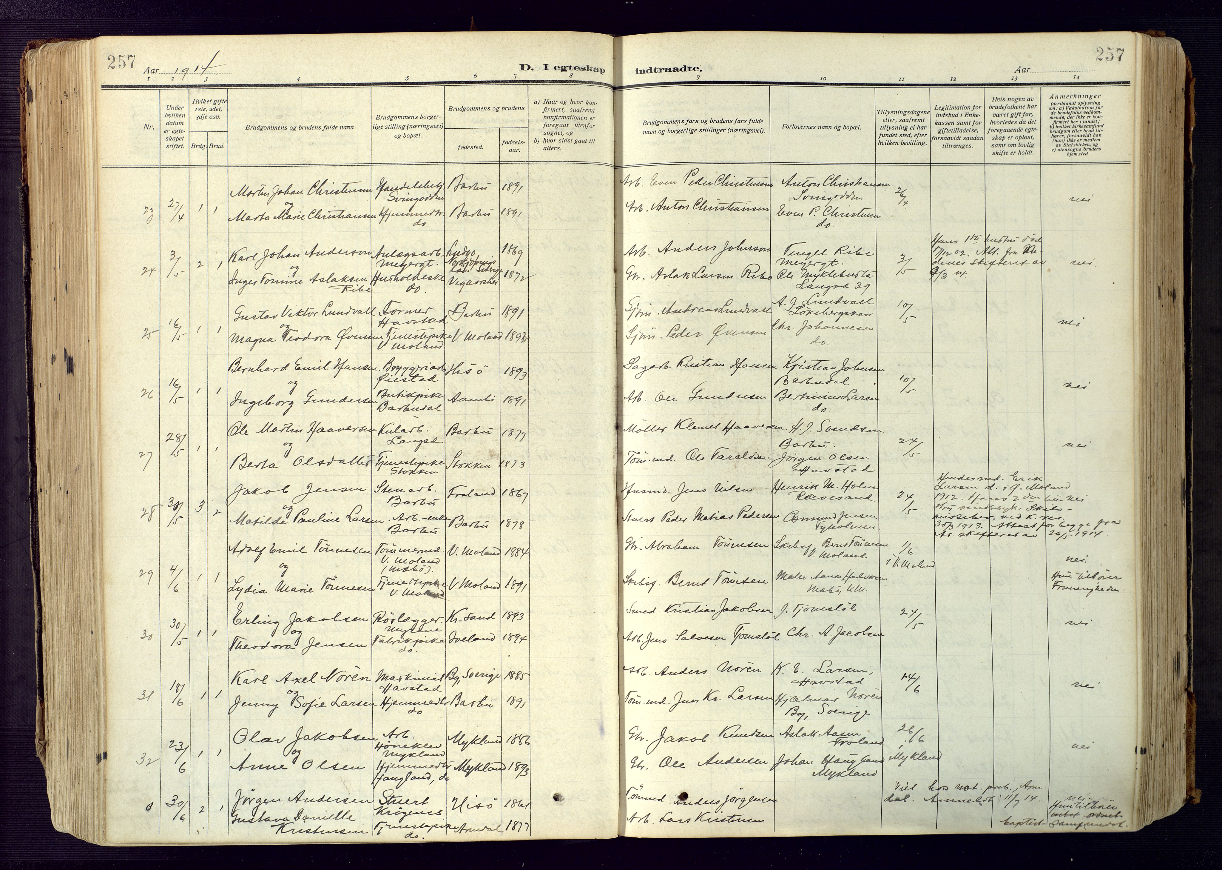 Barbu sokneprestkontor, SAK/1111-0003/F/Fa/L0006: Parish register (official) no. A 6, 1910-1929, p. 257