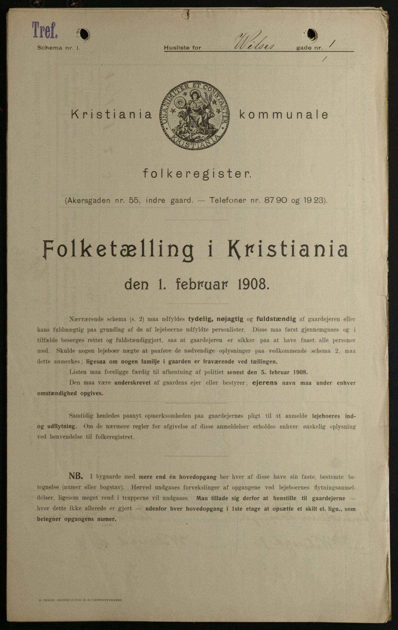 OBA, Municipal Census 1908 for Kristiania, 1908, p. 115153