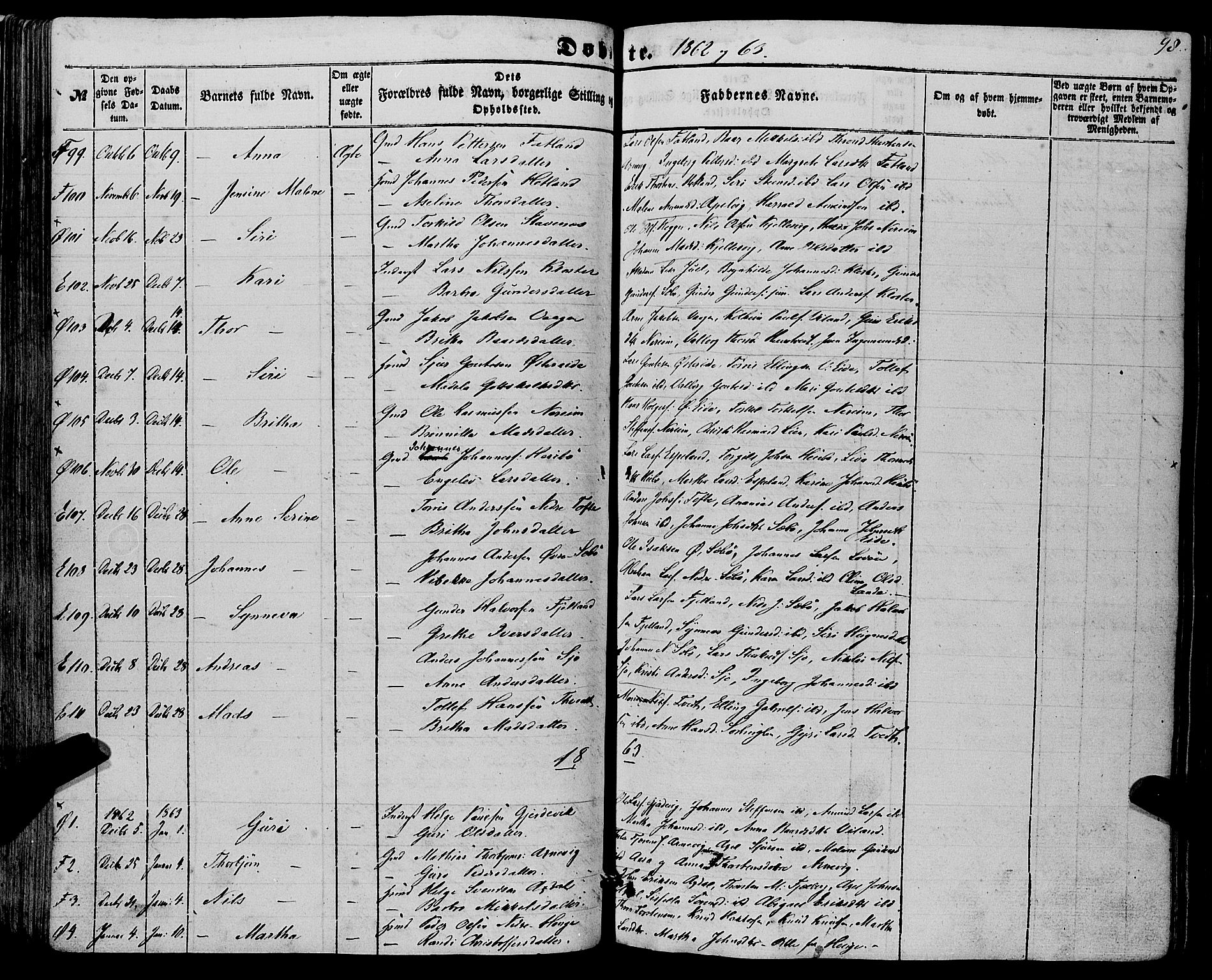 Fjelberg sokneprestembete, SAB/A-75201/H/Haa: Parish register (official) no. A 7, 1851-1867, p. 98
