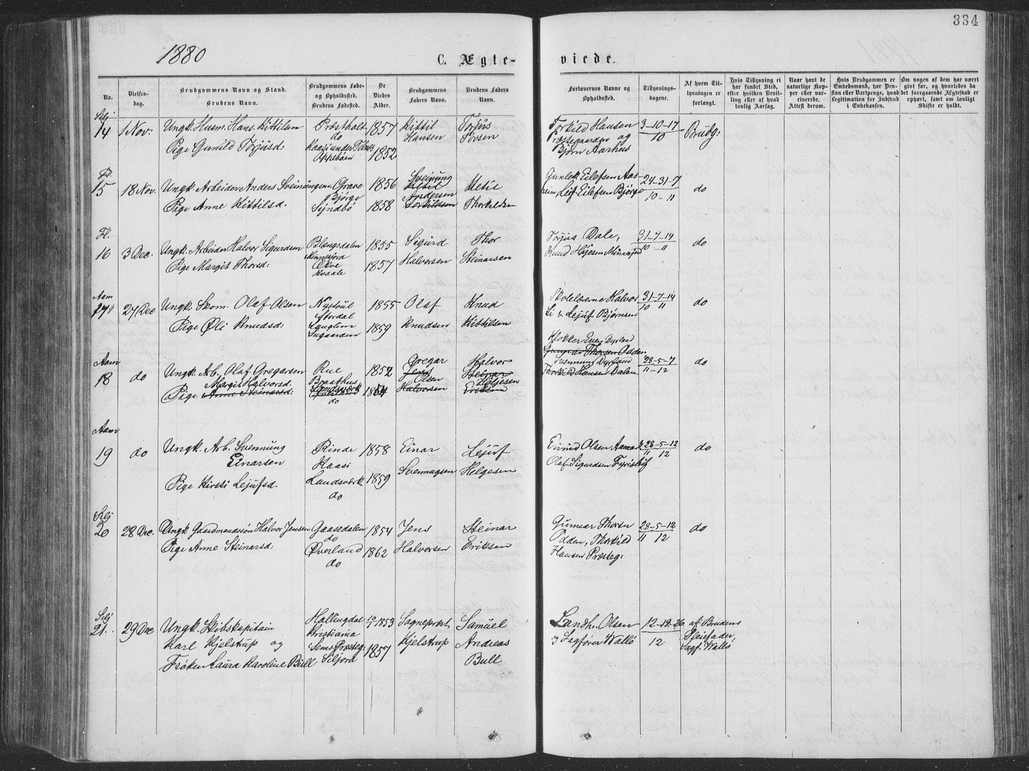 Seljord kirkebøker, SAKO/A-20/F/Fa/L0014: Parish register (official) no. I 14, 1877-1886, p. 334