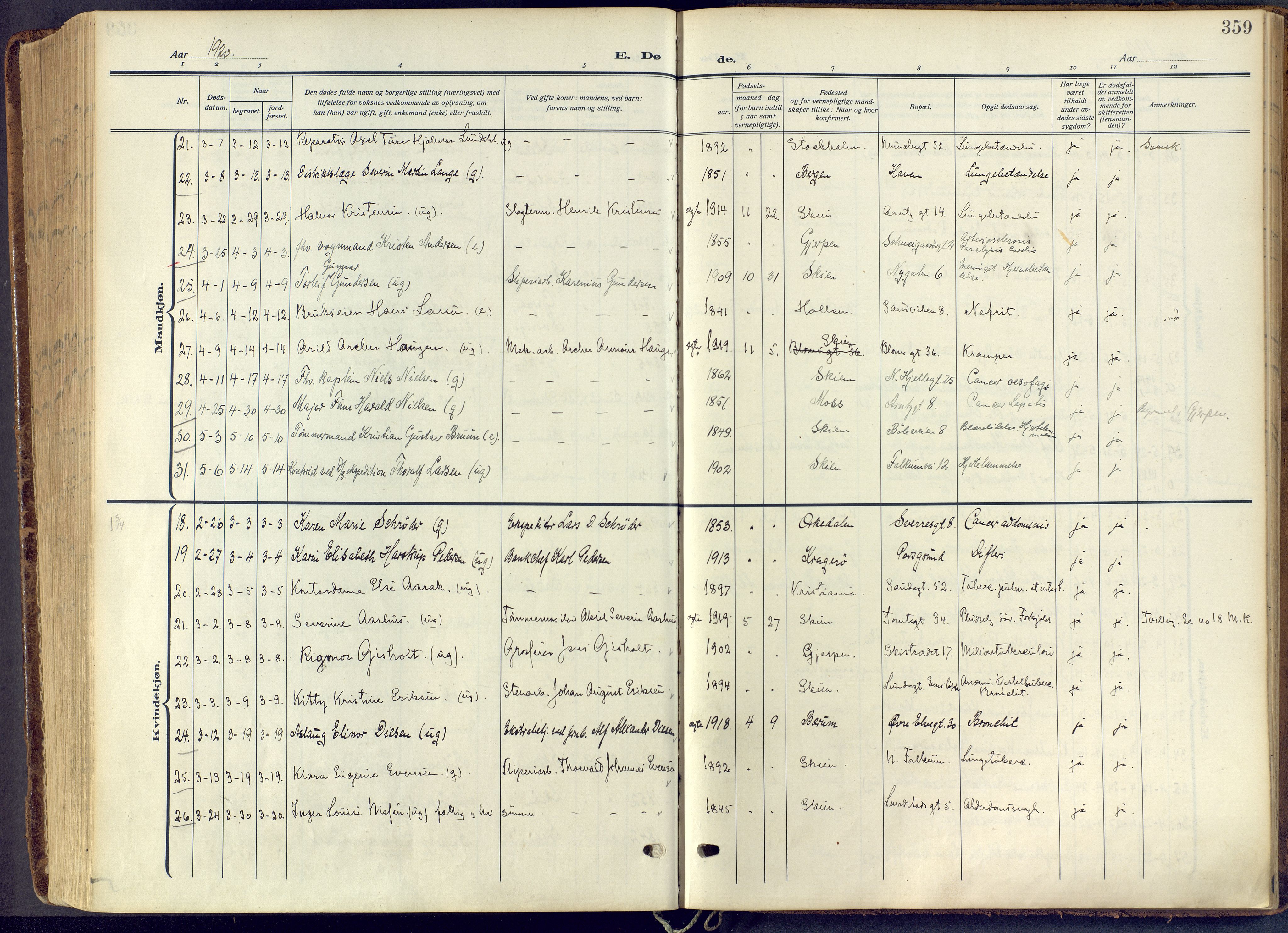 Skien kirkebøker, AV/SAKO-A-302/F/Fa/L0013: Parish register (official) no. 13, 1915-1921, p. 359