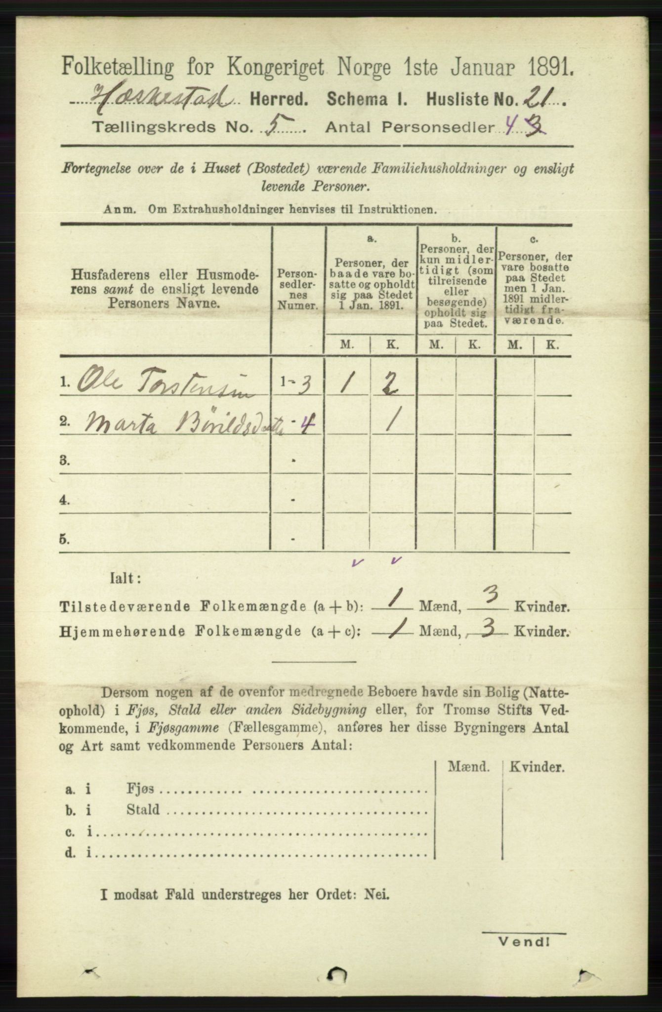 RA, 1891 census for 1113 Heskestad, 1891, p. 866