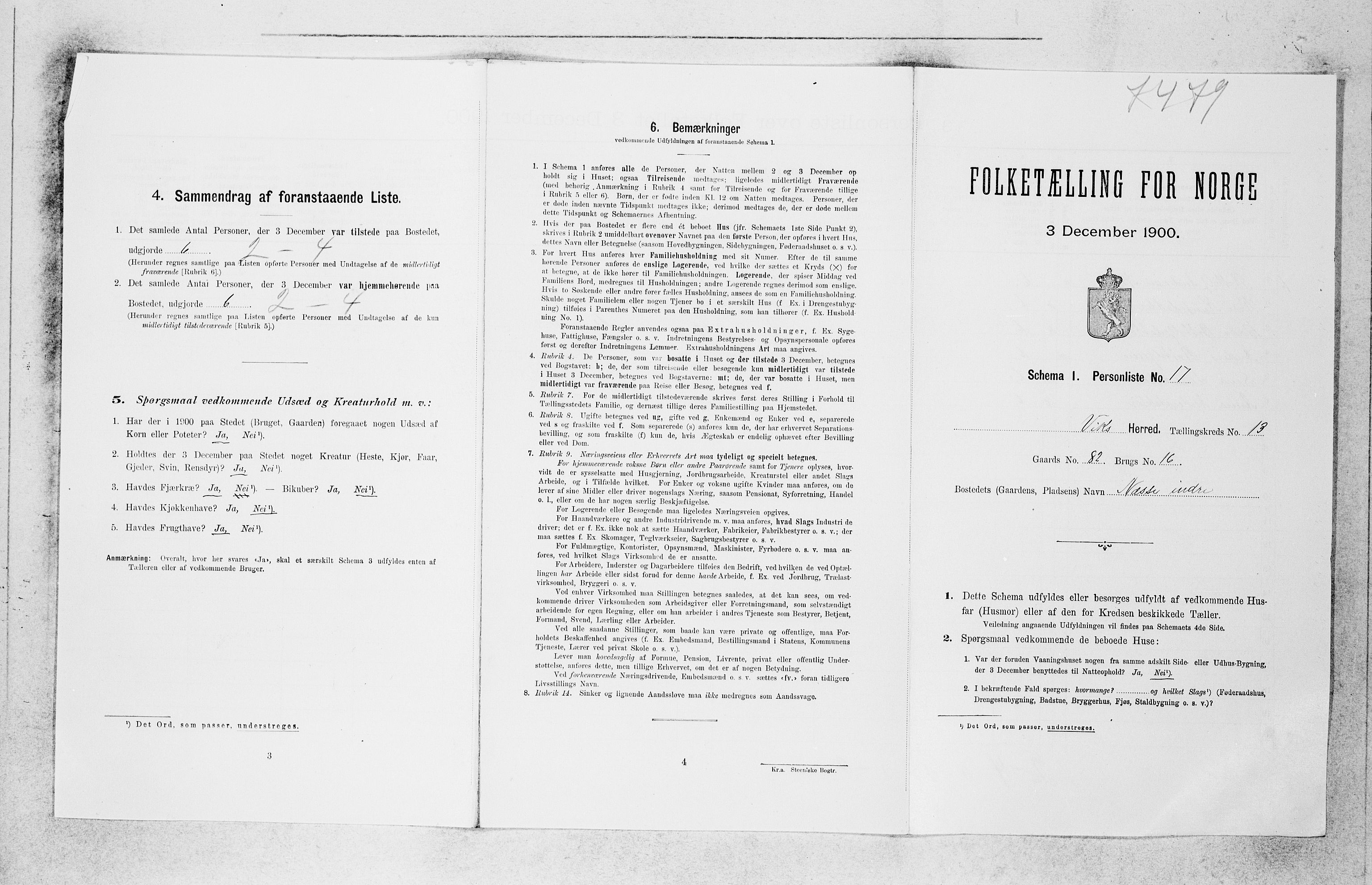 SAB, 1900 census for Vik, 1900, p. 1134