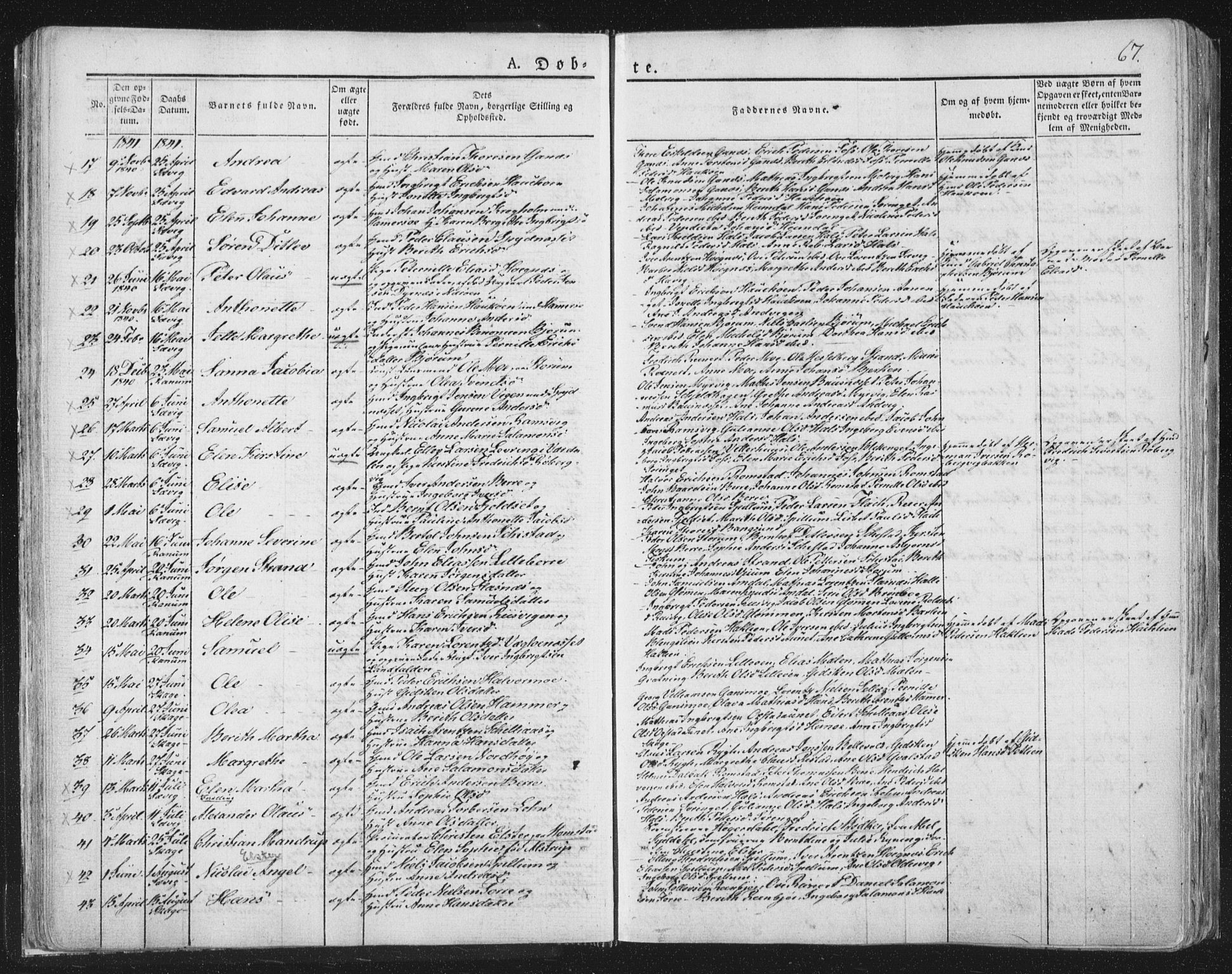 Ministerialprotokoller, klokkerbøker og fødselsregistre - Nord-Trøndelag, SAT/A-1458/764/L0551: Parish register (official) no. 764A07a, 1824-1864, p. 67
