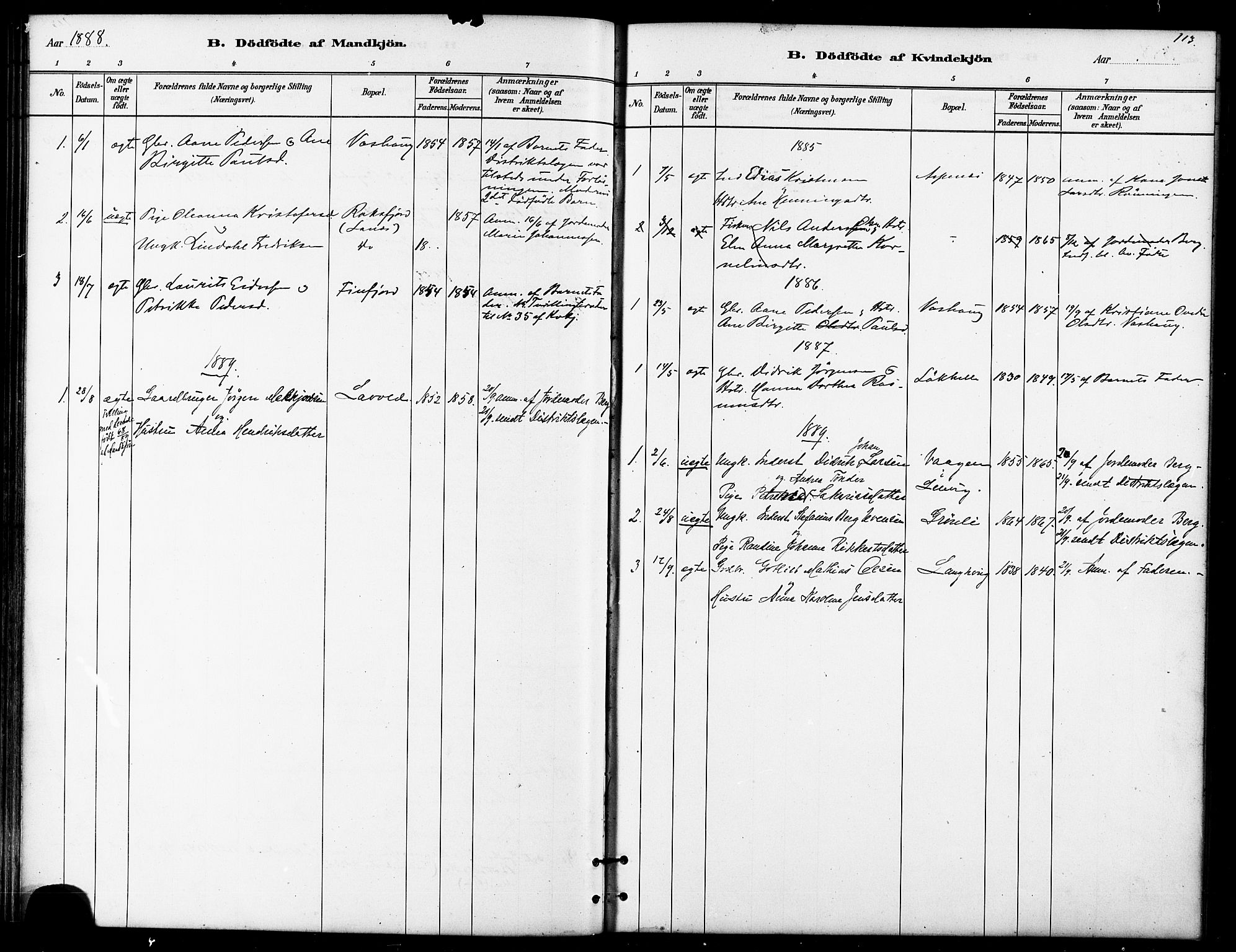 Lenvik sokneprestembete, AV/SATØ-S-1310/H/Ha/Haa/L0011kirke: Parish register (official) no. 11, 1880-1889, p. 113