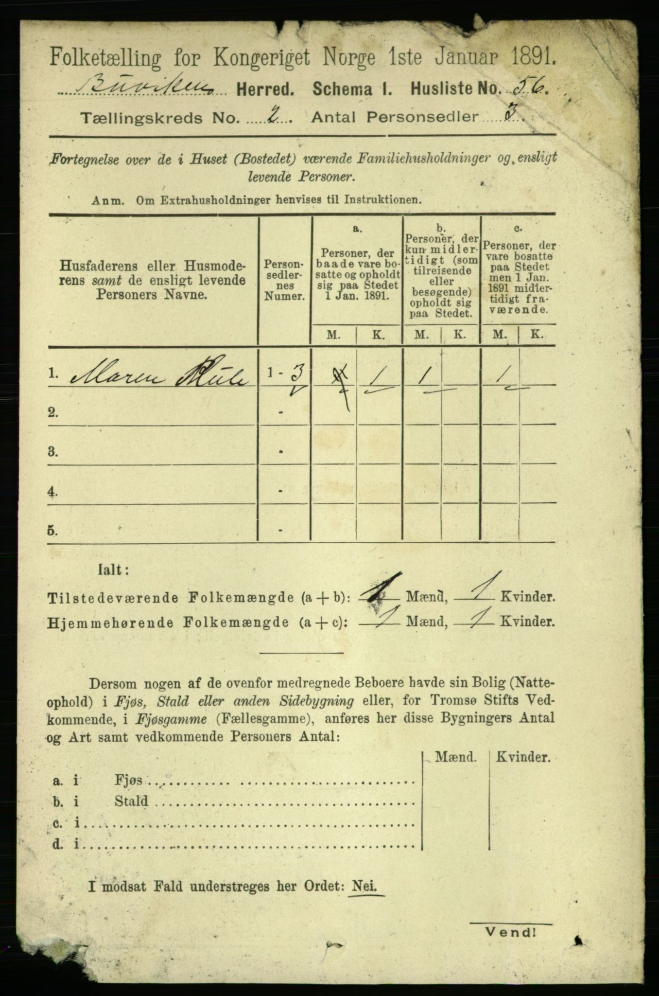 RA, 1891 census for 1656 Buvik, 1891, p. 610