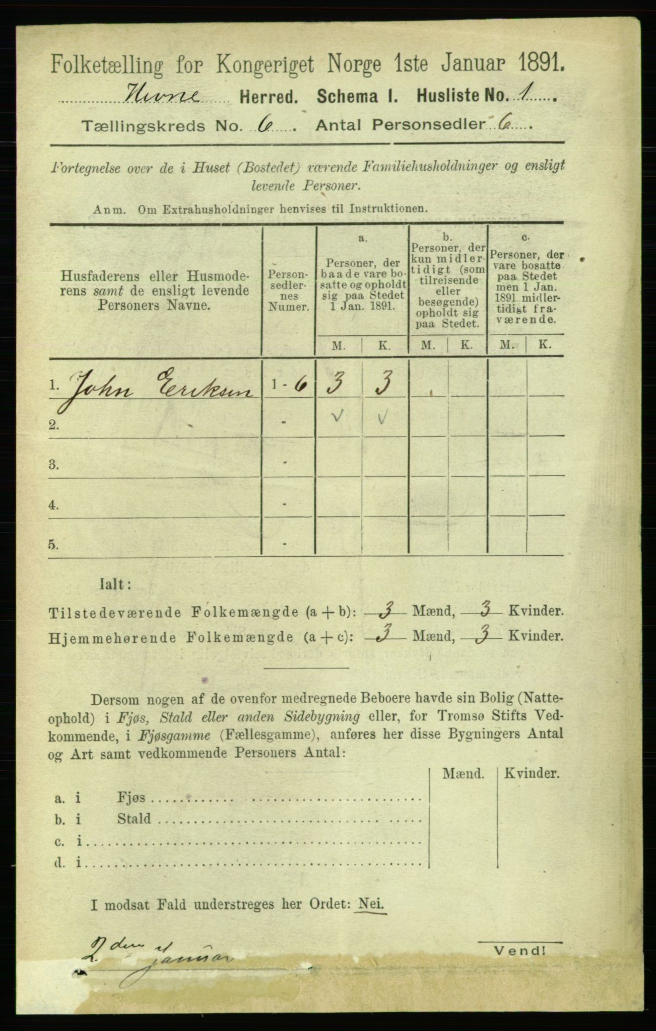 RA, 1891 census for 1612 Hemne, 1891, p. 3315