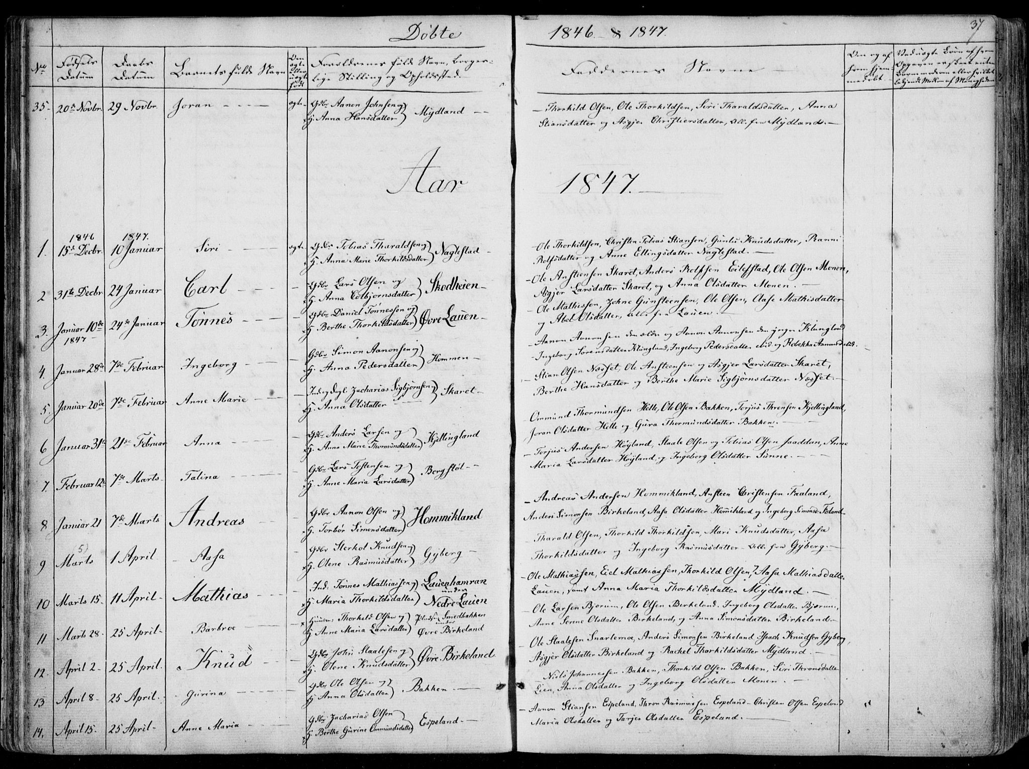 Hægebostad sokneprestkontor, SAK/1111-0024/F/Fa/Faa/L0004: Parish register (official) no. A 4, 1834-1864, p. 37