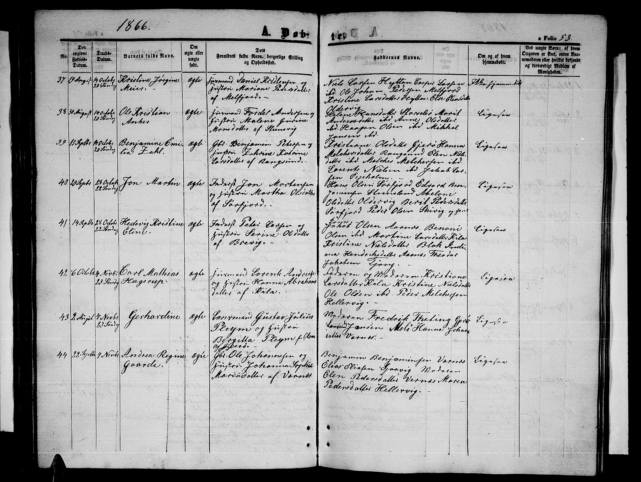 Ministerialprotokoller, klokkerbøker og fødselsregistre - Nordland, SAT/A-1459/841/L0619: Parish register (copy) no. 841C03, 1856-1876, p. 53