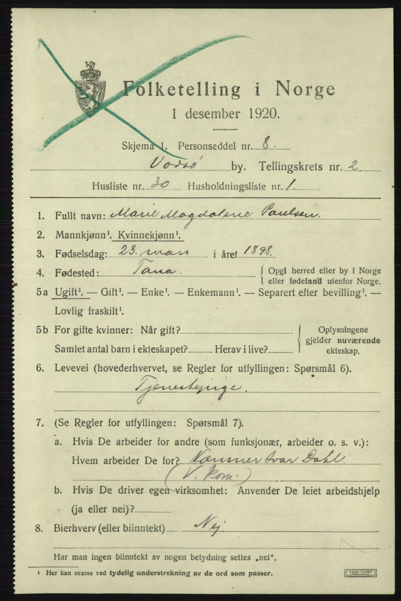 SATØ, 1920 census for Vadsø, 1920, p. 3735