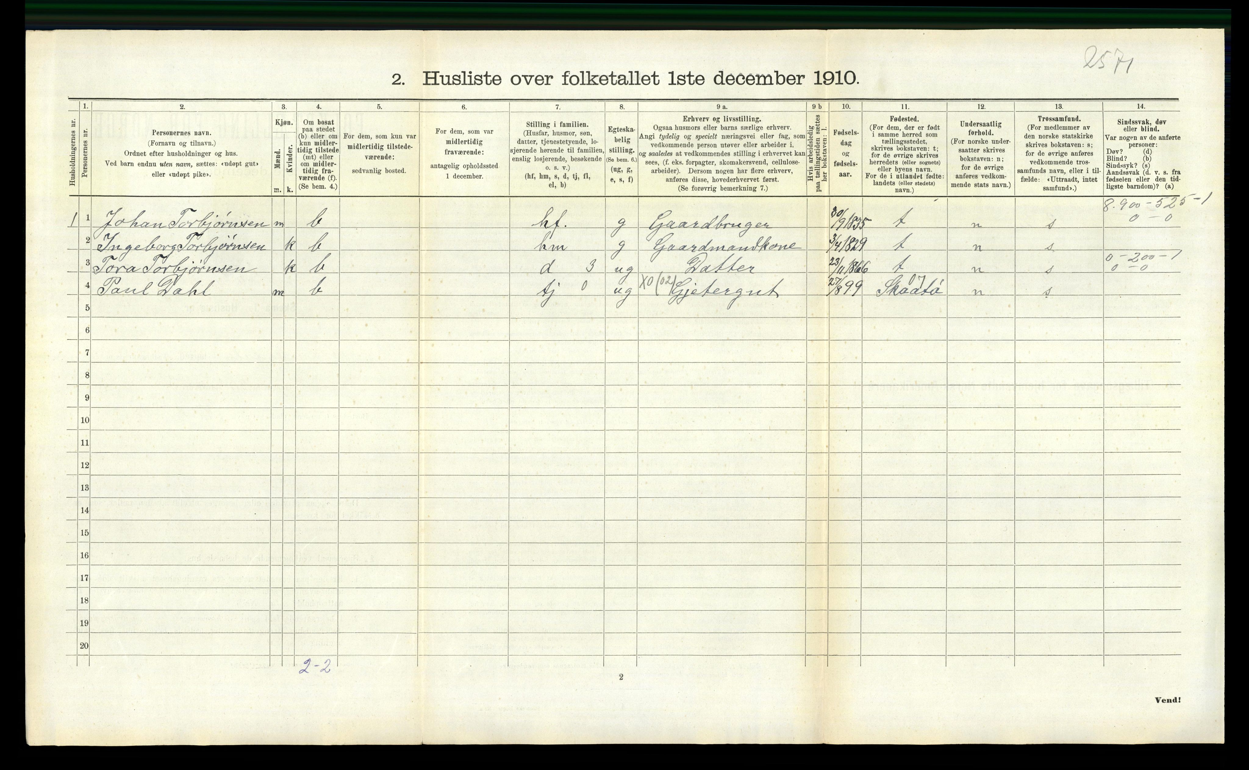 RA, 1910 census for Sannidal, 1910, p. 349