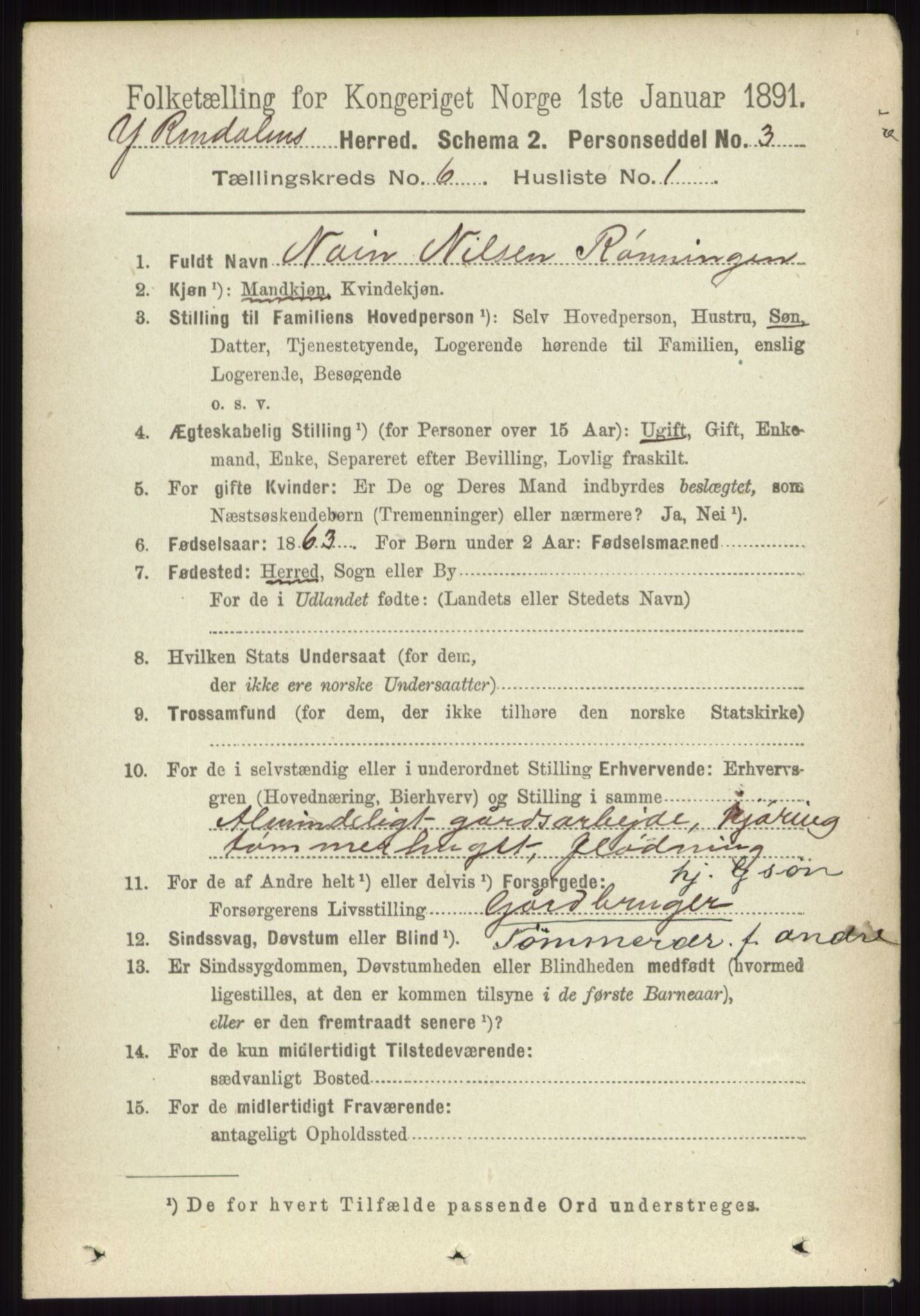 RA, 1891 census for 0432 Ytre Rendal, 1891, p. 1680