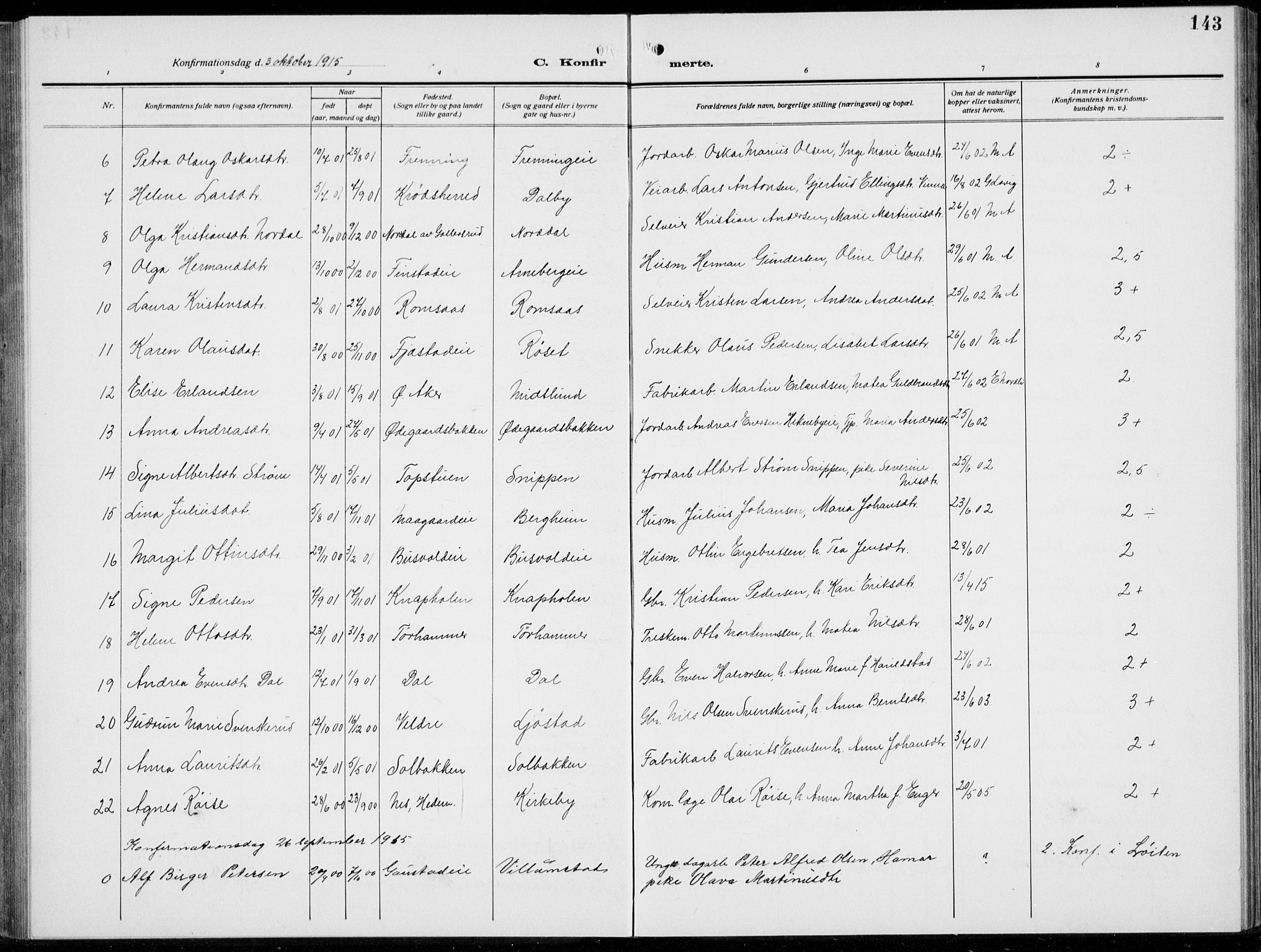 Romedal prestekontor, AV/SAH-PREST-004/L/L0014: Parish register (copy) no. 14, 1915-1939, p. 143