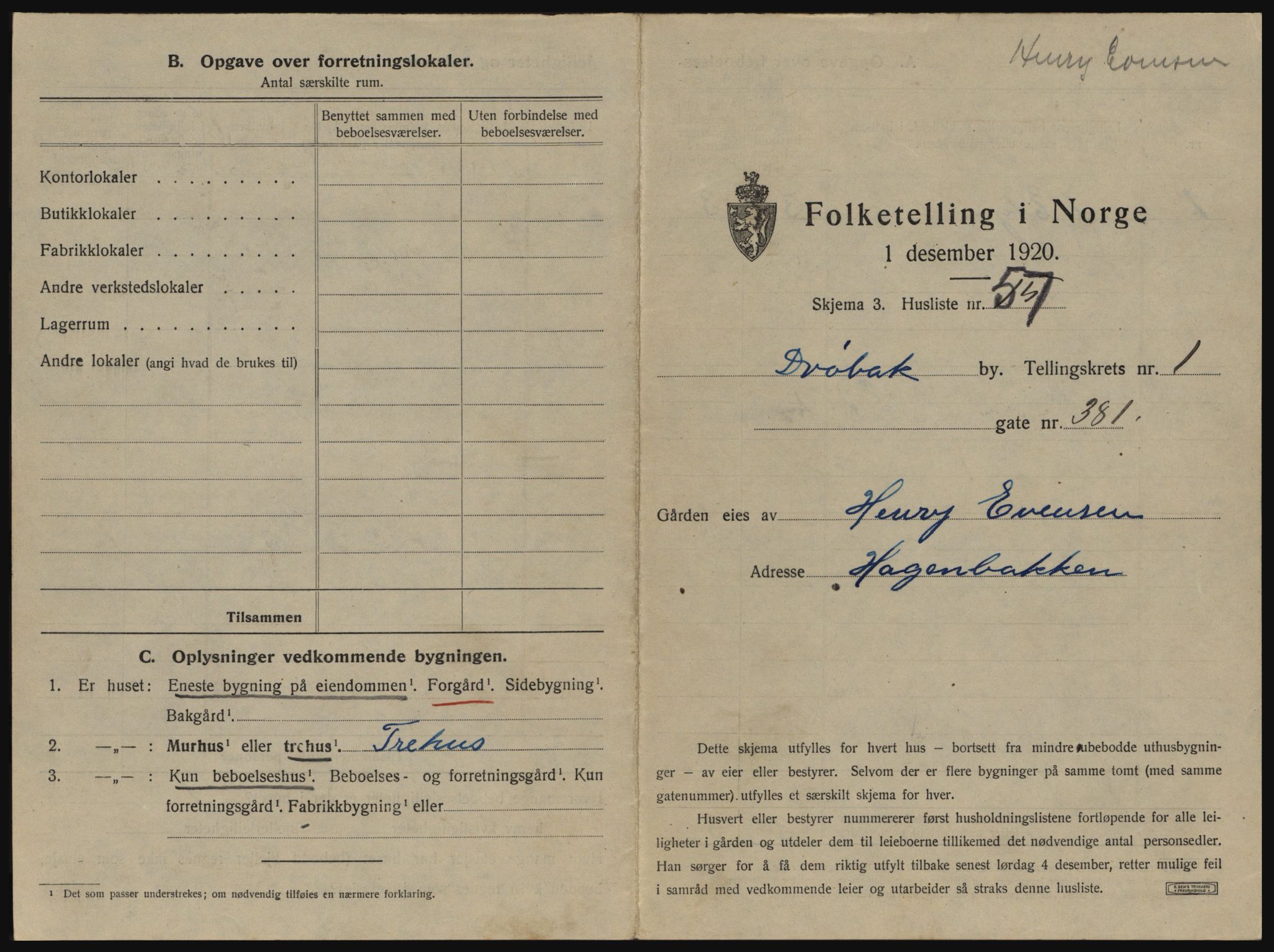 SAO, 1920 census for Drøbak, 1920, p. 163