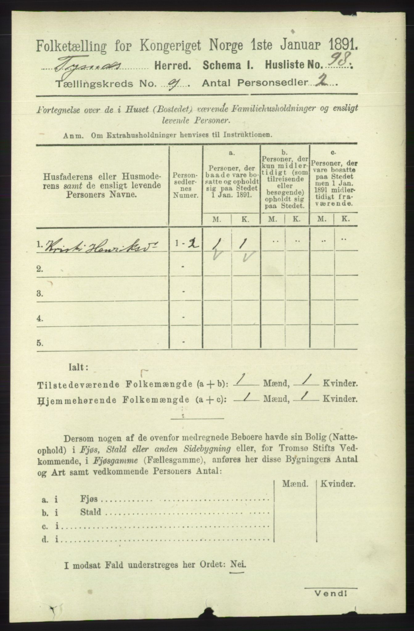 RA, 1891 census for 1223 Tysnes, 1891, p. 4237