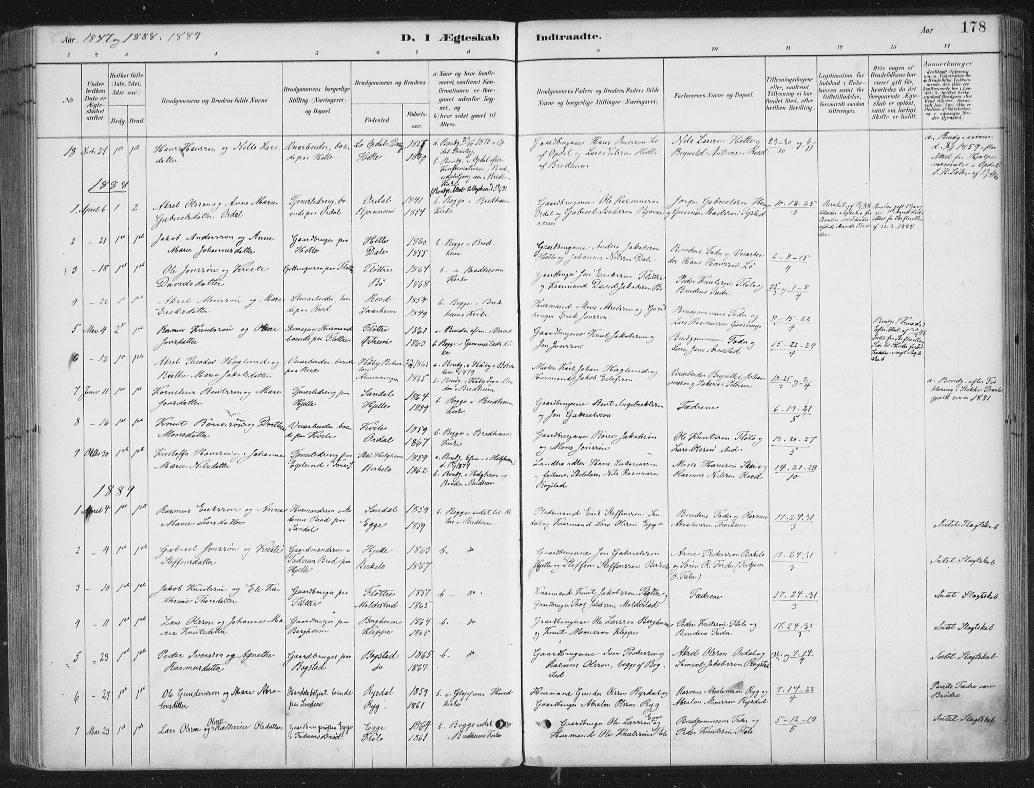 Gloppen sokneprestembete, SAB/A-80101/H/Haa/Haac/L0002: Parish register (official) no. C  2, 1887-1904, p. 178