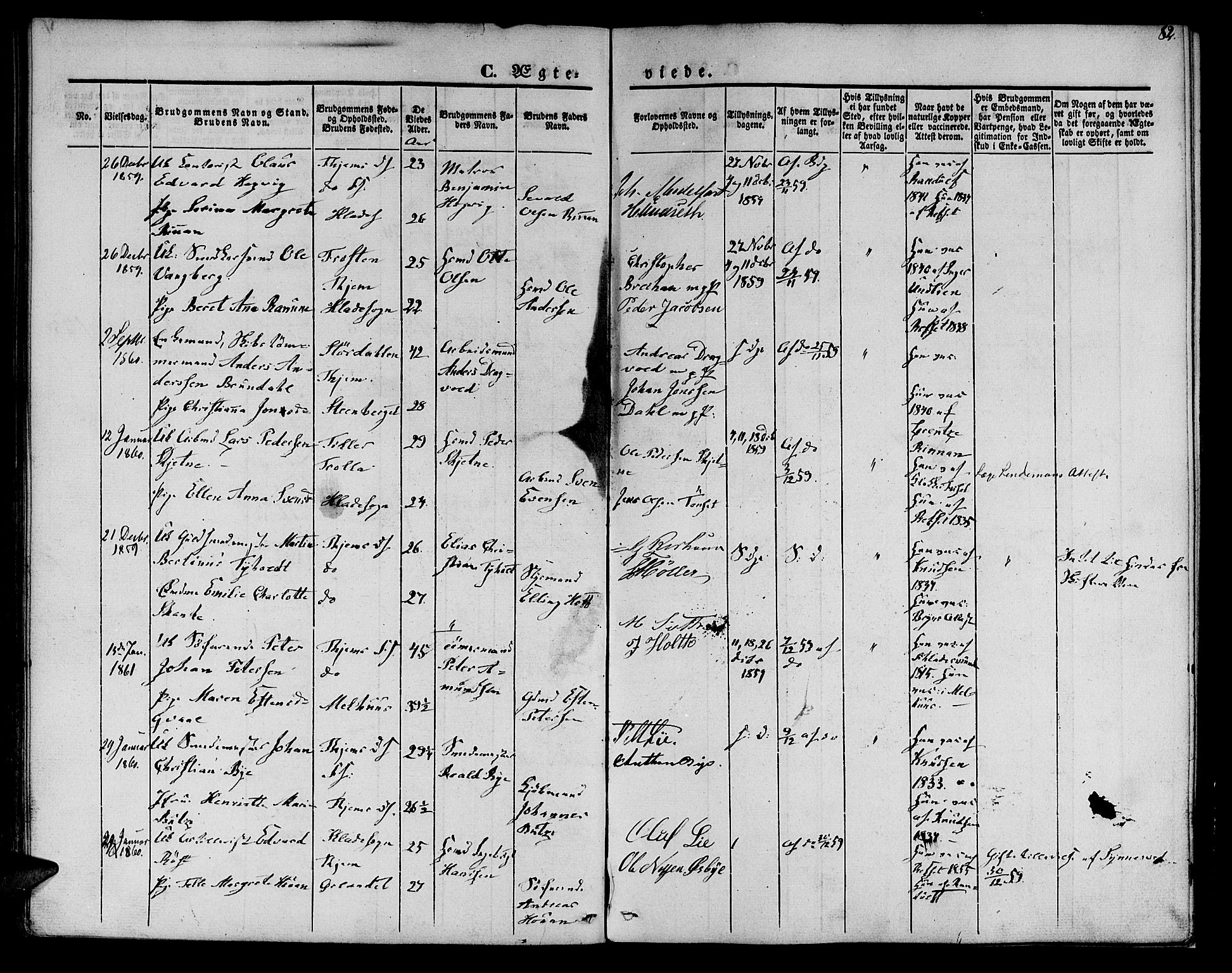 Ministerialprotokoller, klokkerbøker og fødselsregistre - Sør-Trøndelag, SAT/A-1456/602/L0111: Parish register (official) no. 602A09, 1844-1867, p. 82