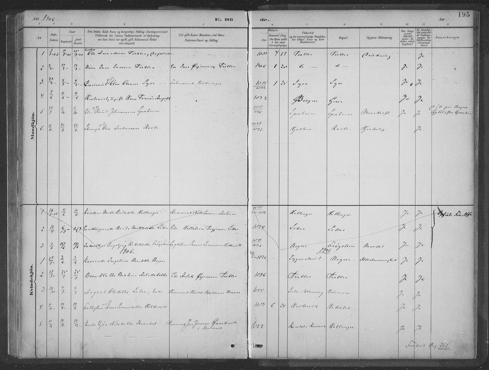 Ulvik sokneprestembete, SAB/A-78801/H/Hab: Parish register (copy) no. A 3, 1883-1908, p. 195
