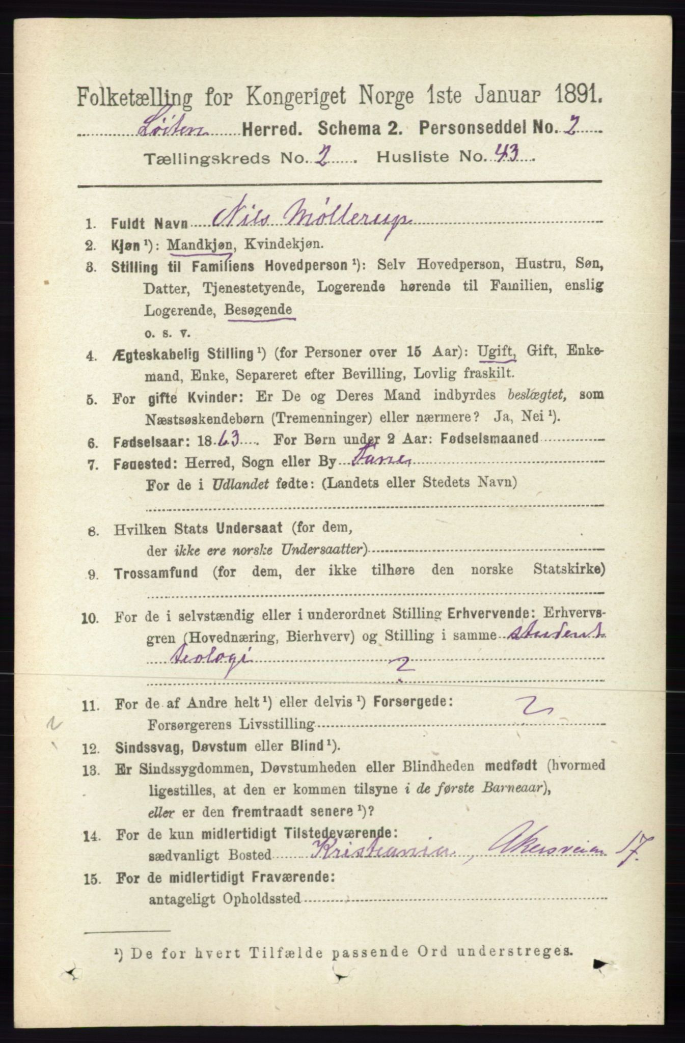 RA, 1891 census for 0415 Løten, 1891, p. 1697
