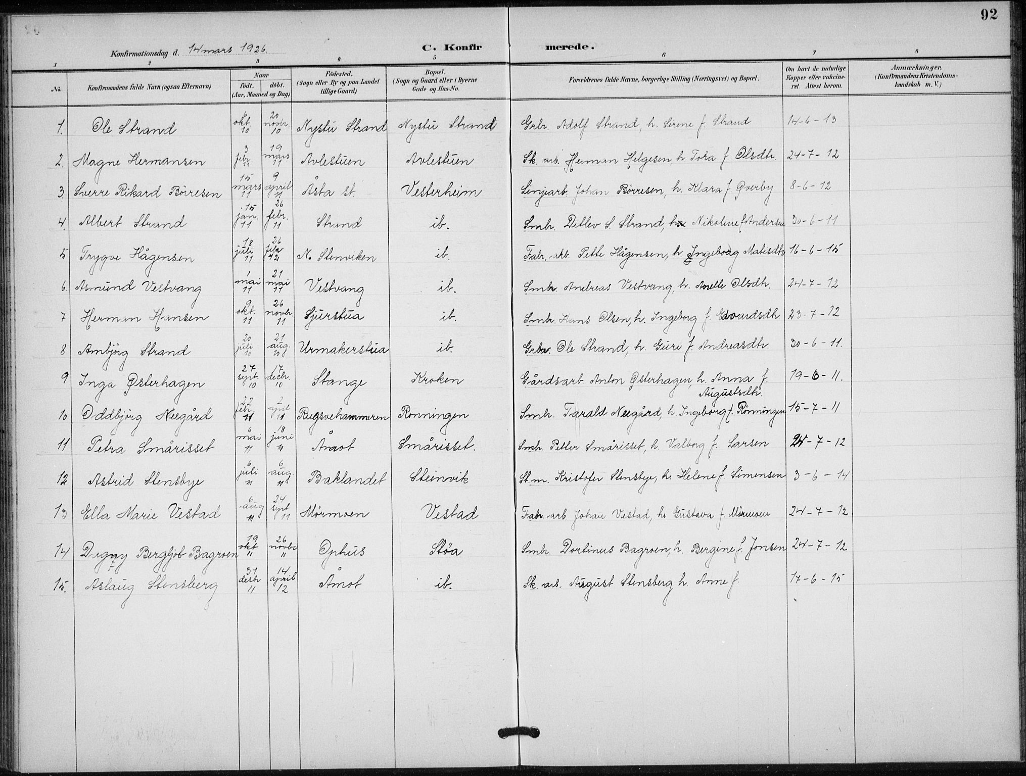 Stor-Elvdal prestekontor, AV/SAH-PREST-052/H/Ha/Hab/L0004: Parish register (copy) no. 4, 1895-1938, p. 92